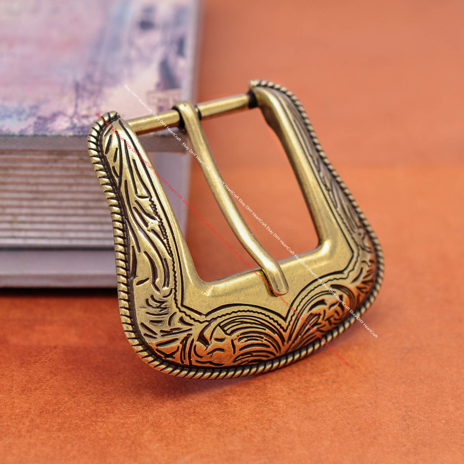 Inner 35mm Brass Western Cowboy Rodeo Floral Leathercraft 3 pc Set Belt Buckle
