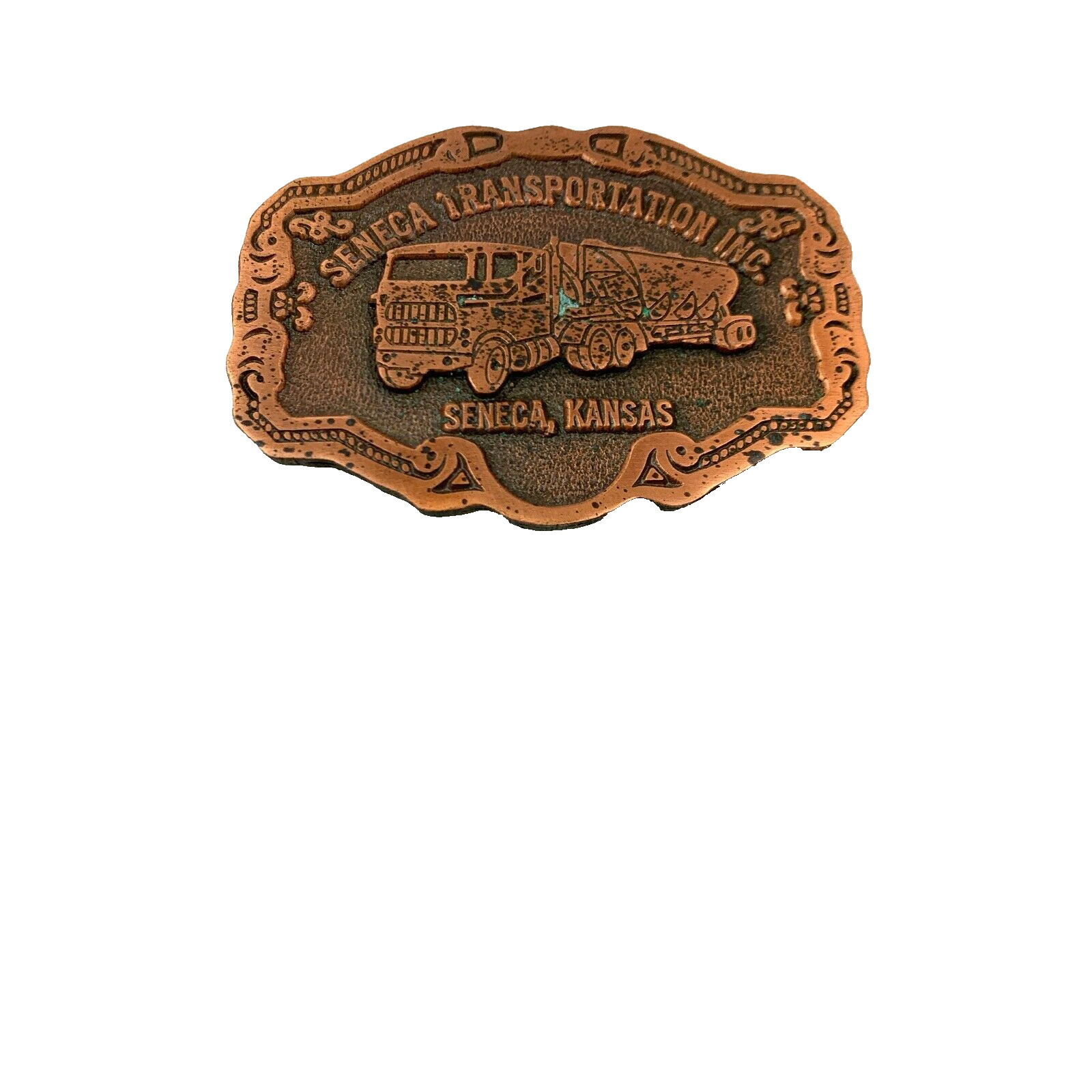Vintage Seneca Transportation Inc Kansas Copper Tone Belt Buckle