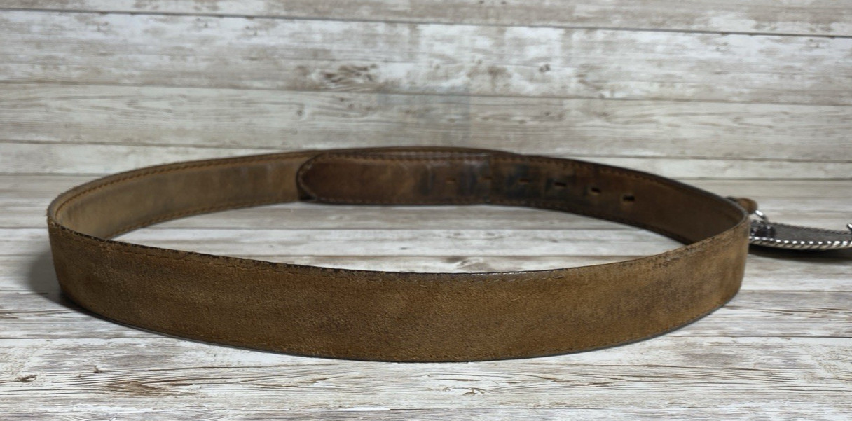 Justin Belt Mens Brown Leather Silver Tone Buckle Floral Scroll Western Cowboy
