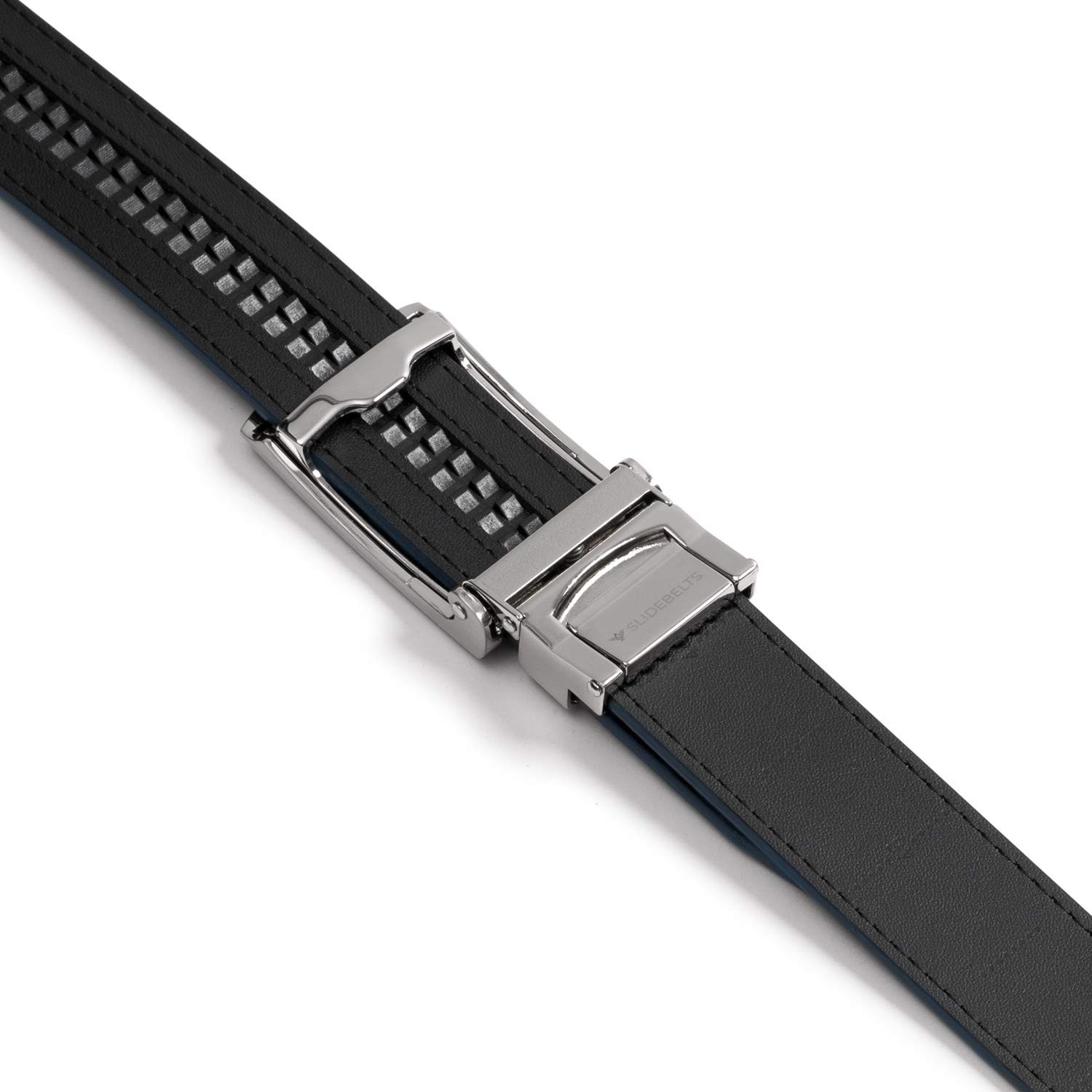 SlideBelts Men&rsquo;s Ratchet One Size, Navy Leather With Silver Buckle (Vegan)