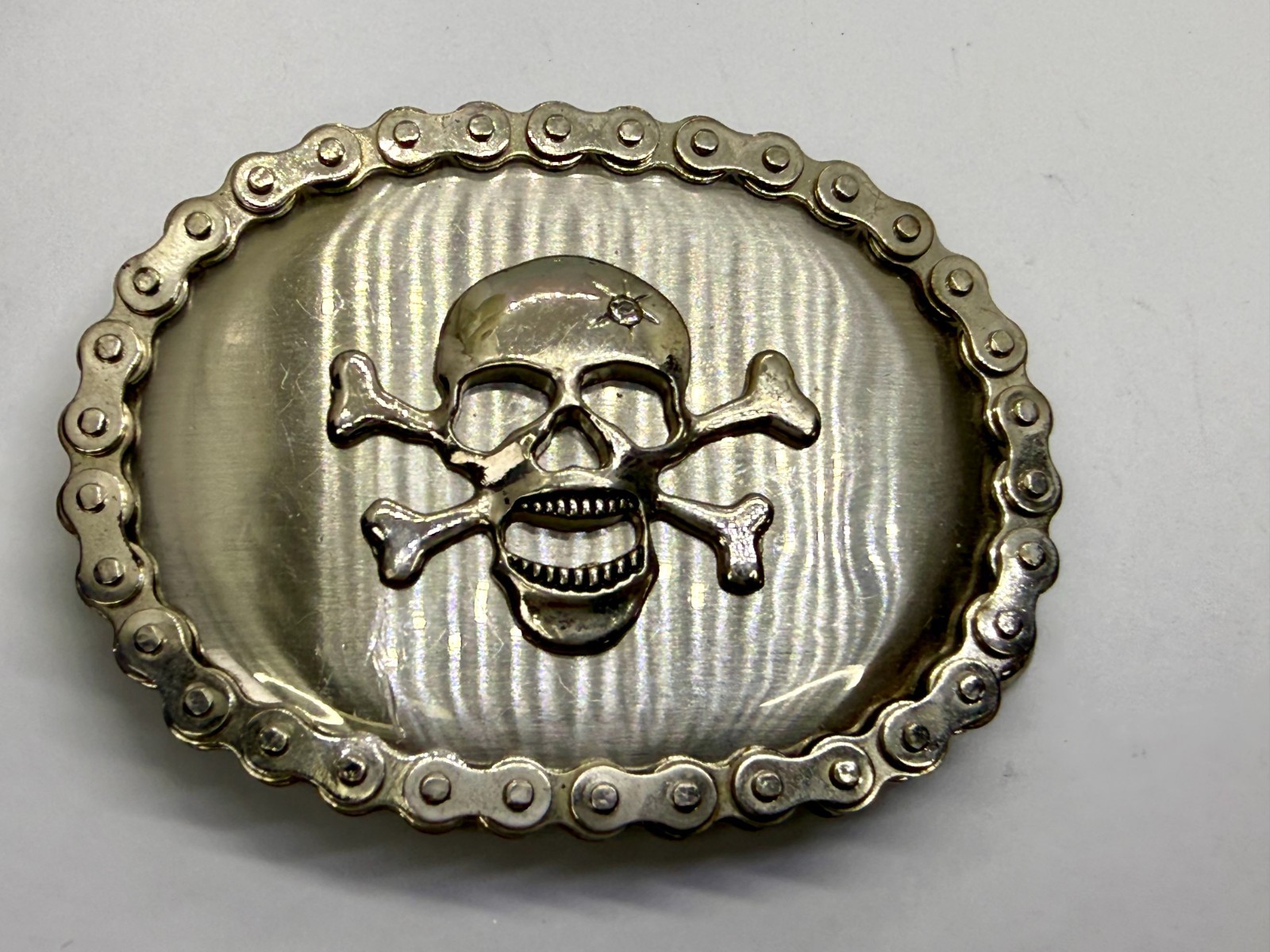 Skull Head Crossbones Motorcycle Chain Border Biker Gothic Punk Vibe Belt Buckle
