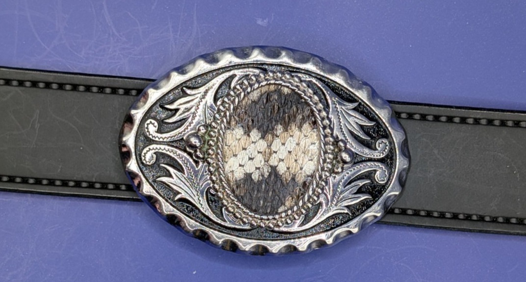 Real Coon Tail Rattlesnakes Insert with Bezel & Silver Scroll Belt Buckle #2625