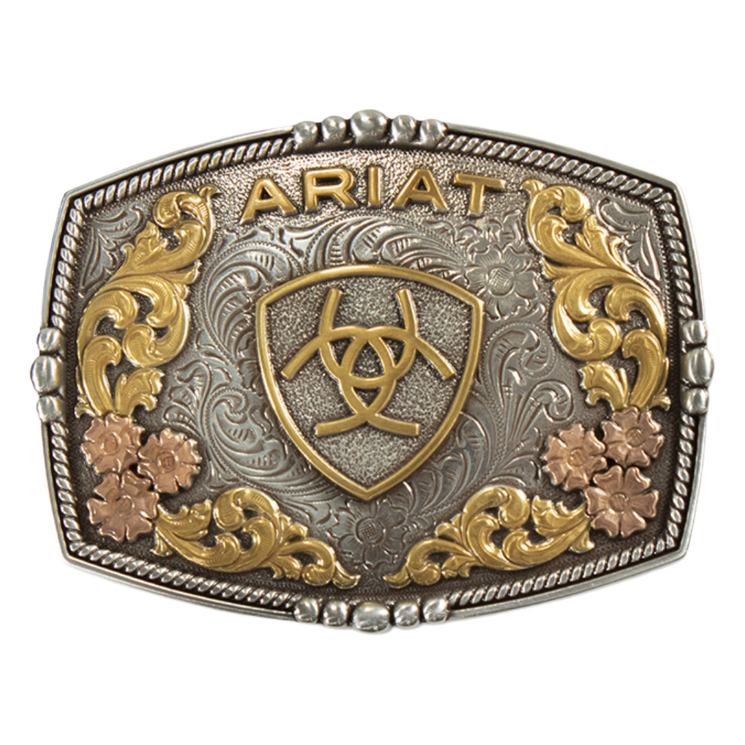 Ariat Men&rsquo;s Rectangle Antique Shield Motif Belt Buckle A37066