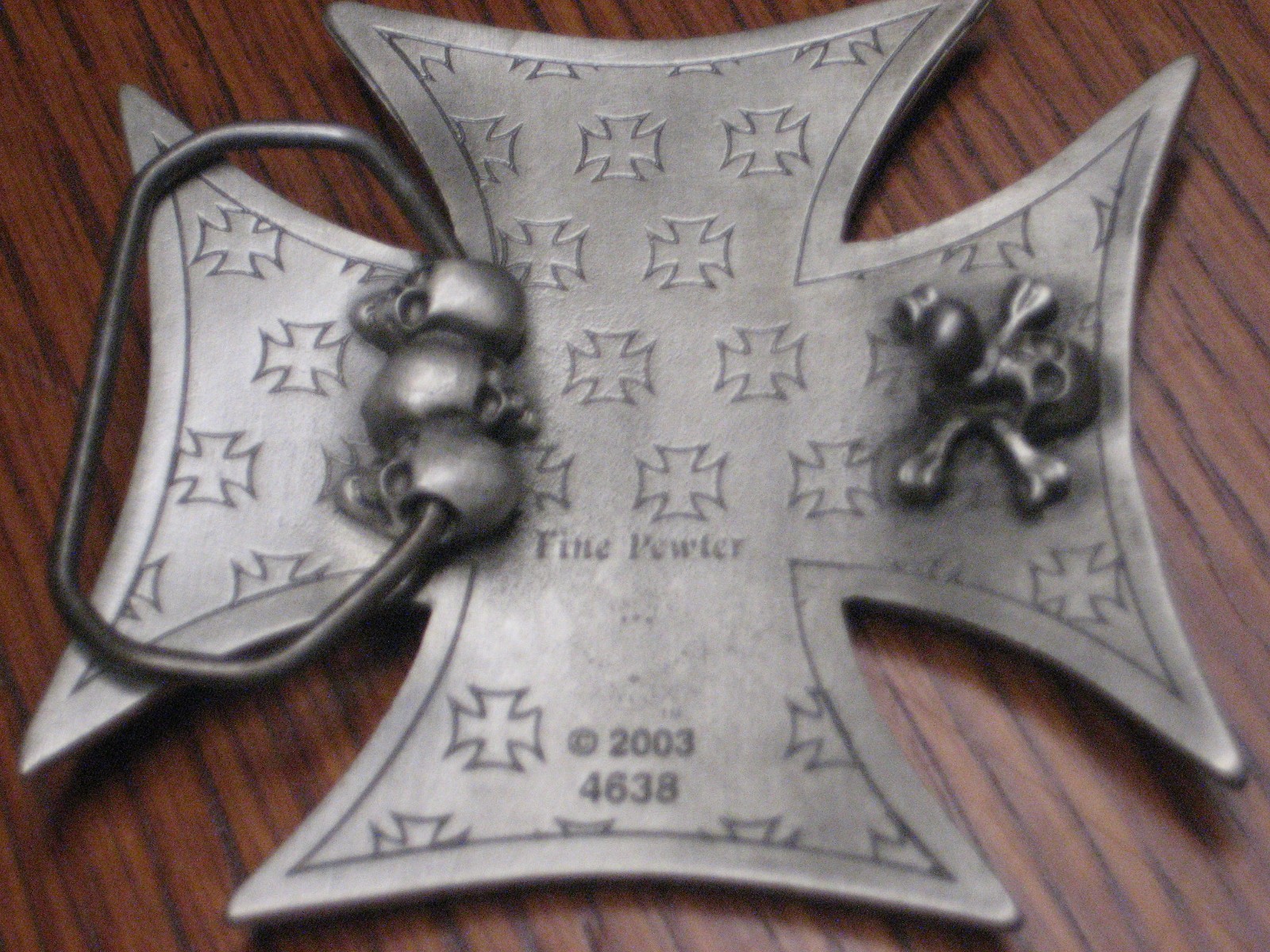 IRON CROSS WITH SKULLS BELT BUCKLE 3&Prime; #4638 PEWTER NEW