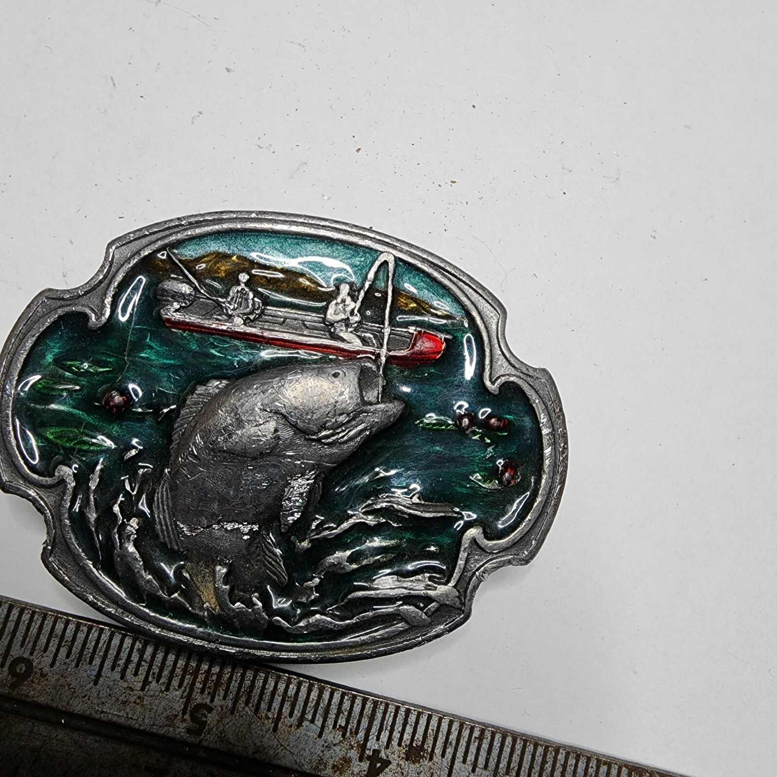 VINTAGE BASS SPORT Fishing Fish Boat DESIGN Enamel BELT BUCKLE