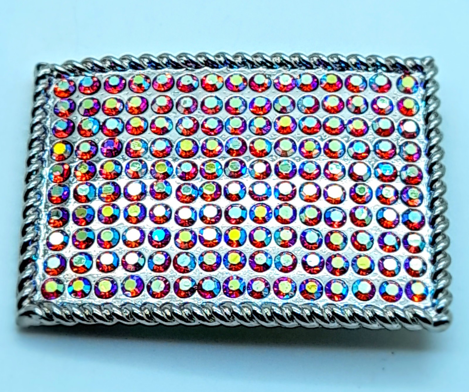 Fashion unisex style classic oblong Belt Buckle Silver Metal pink ab rhinestones