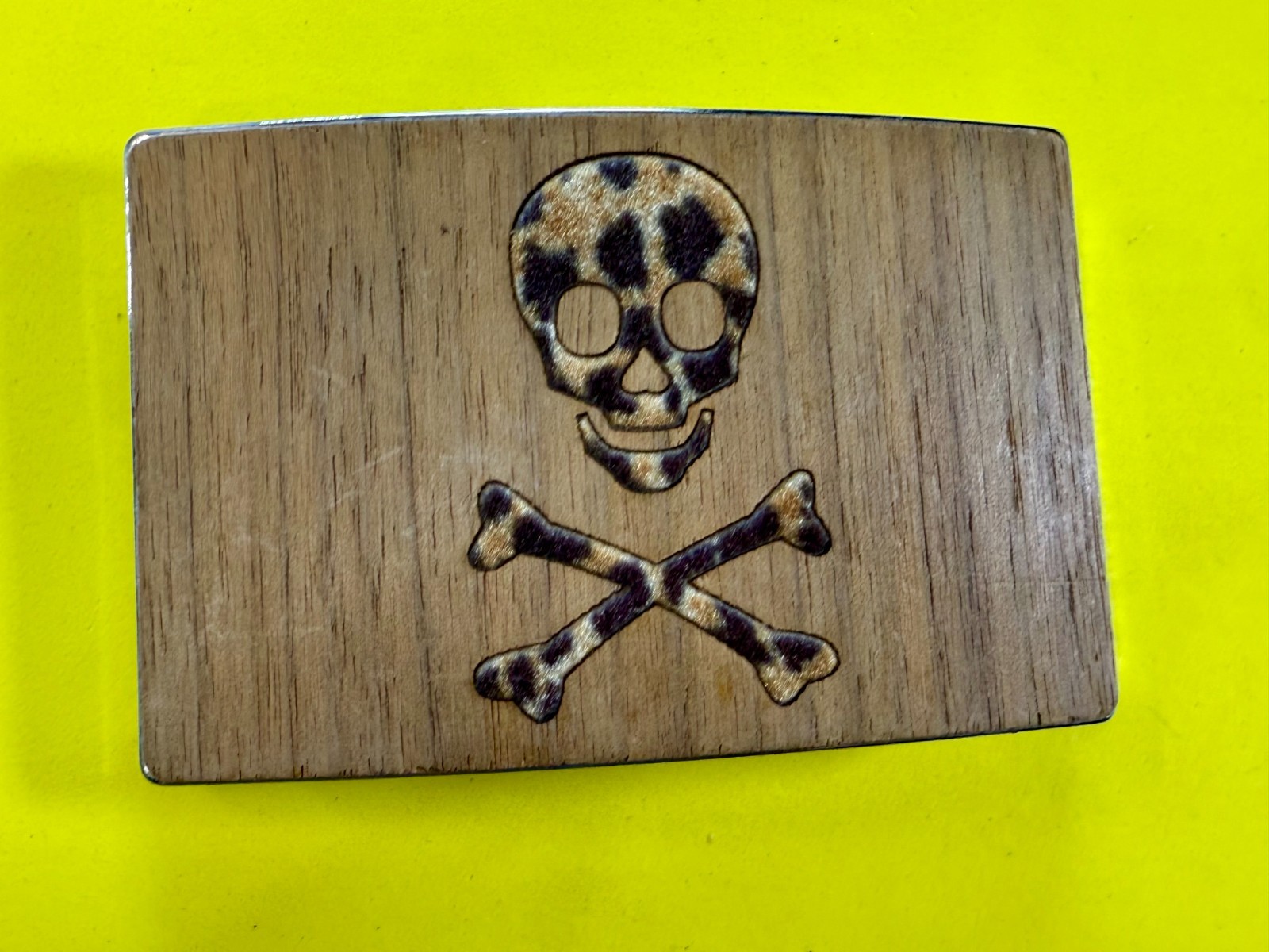 Skull & Crossed Bones Pirate Flag Poison Sign Biker Punk Vibe Wooden Belt Buckle