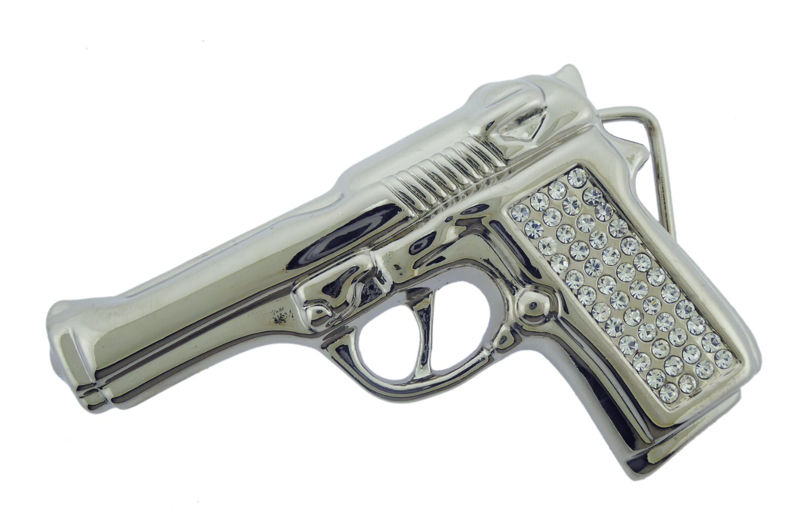 Gun Belt Buckle Silver Chrome Metal Blinged Iced Style Fashion Men Women Cowgirl
