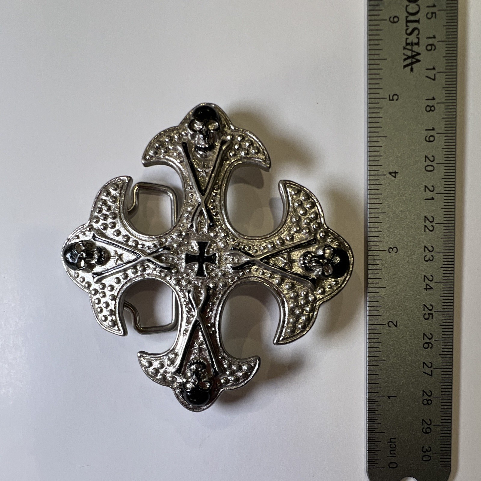 Silver Metal Textured Cross Western Belt Buckle Fits 1.5 in Belt