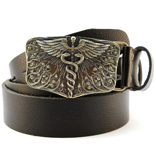 Medical brass belt buckle Caduceus, Handmade physician Medical Corps buckle