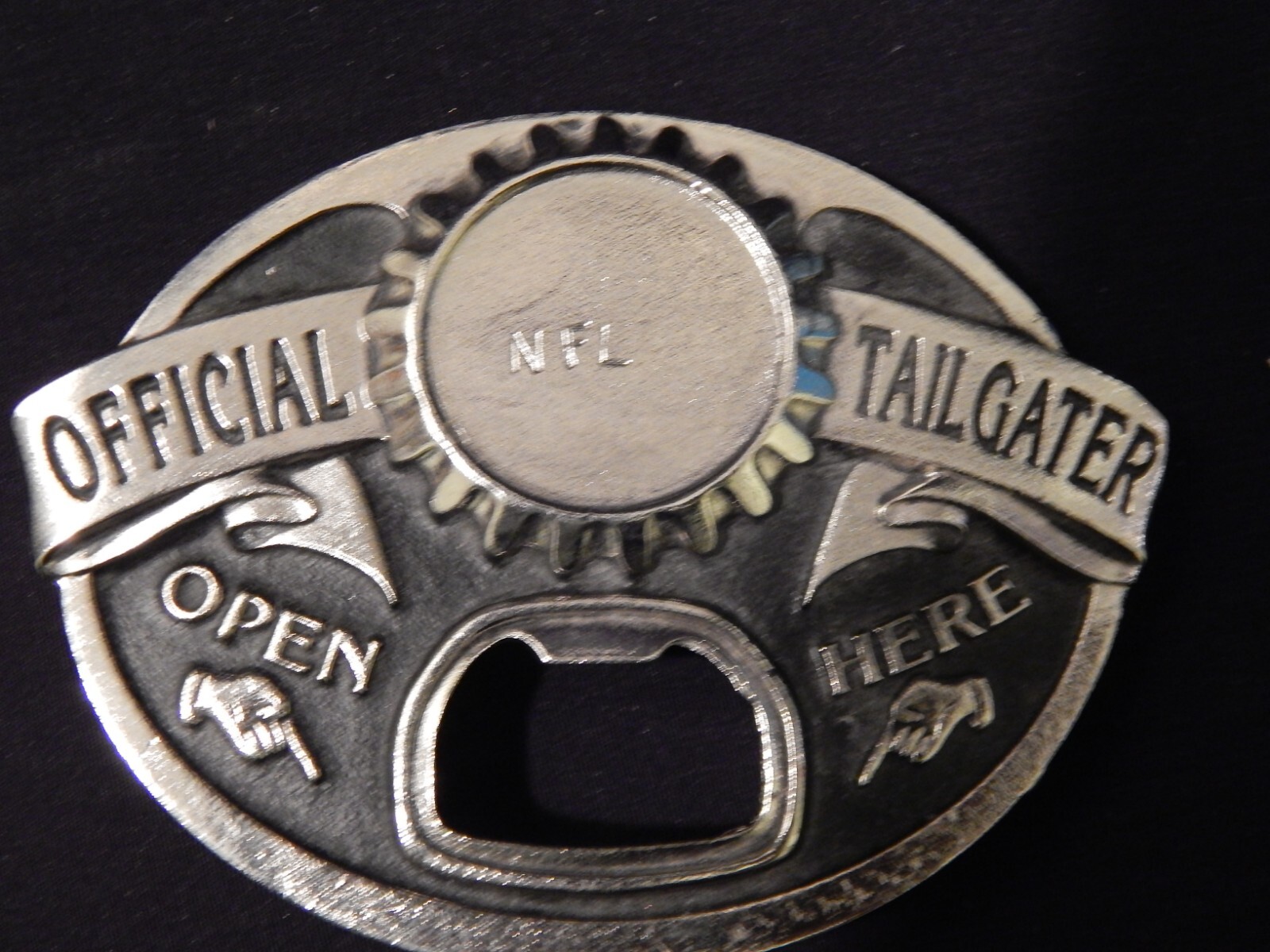 TAILGATER BELT BUCKLE WITH BOTTLE OPENER SISKIYOU PEWTER (Place Your Own Decal)
