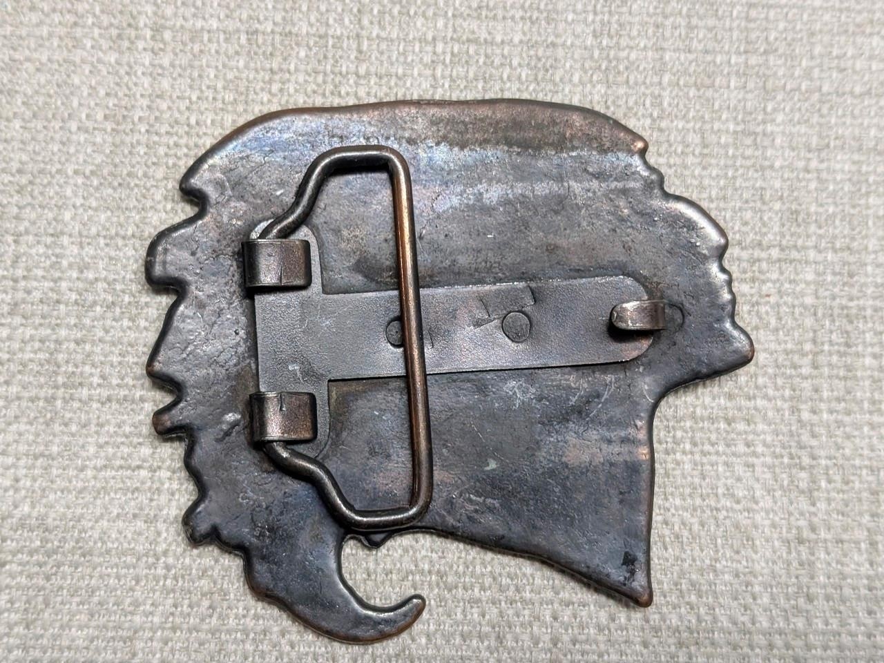 vintage 1970s belt buckle NATIVE AMERICAN southwestern INDIAN CHIEF brass