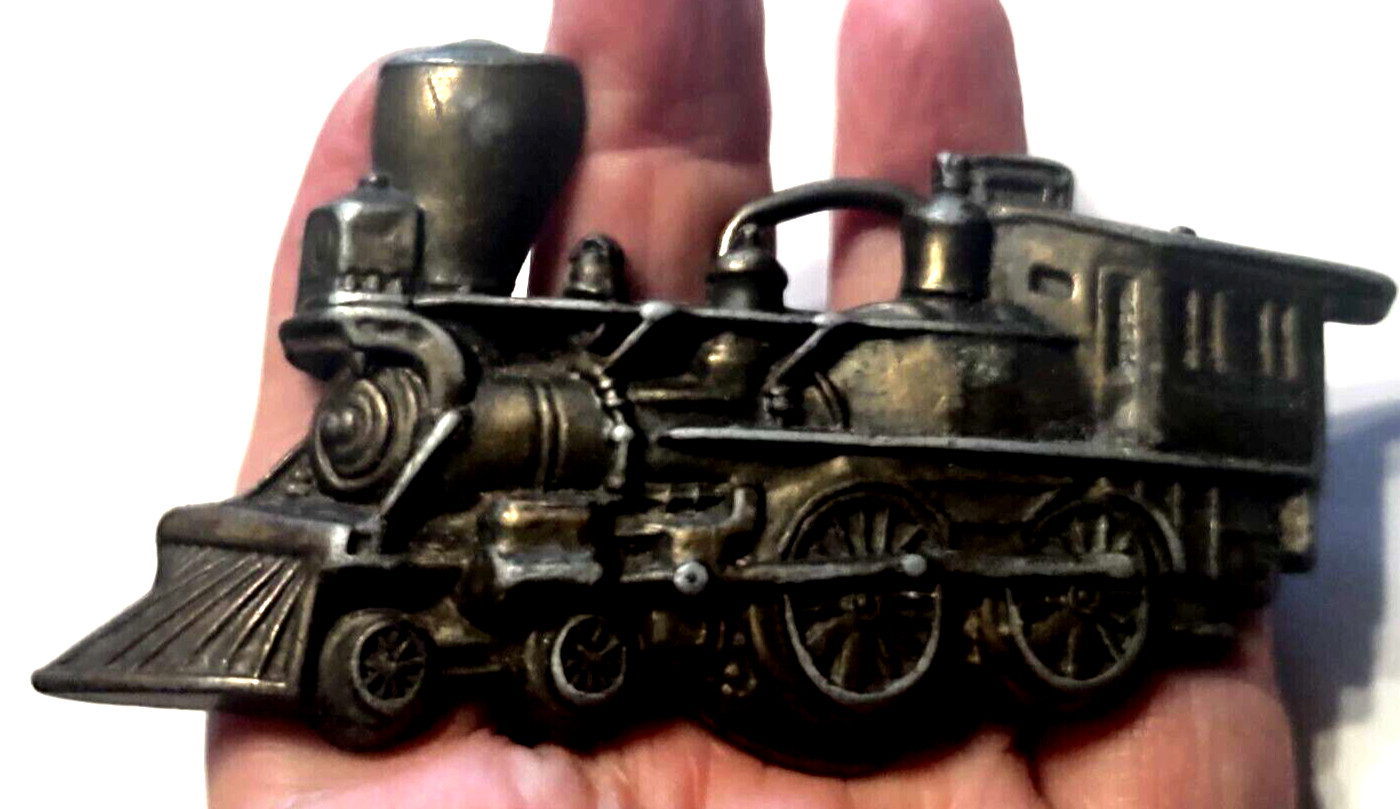 Train Steam Engine Belt Buckle VTG Cast Metal Transportation 4.5&Prime;