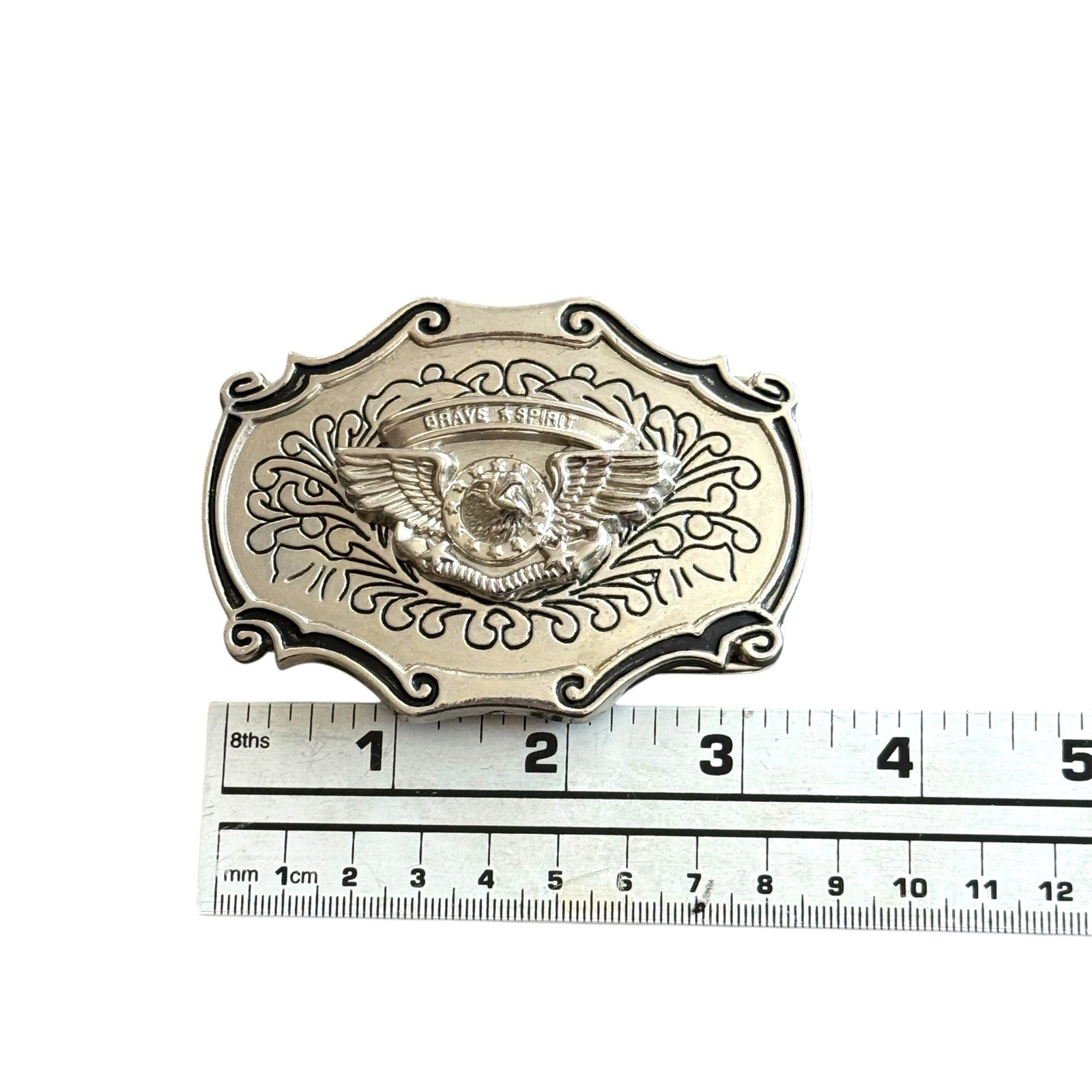 Vintage American Bald Eagle Western Belt Buckle Wings Brave Spirit Silver Tone