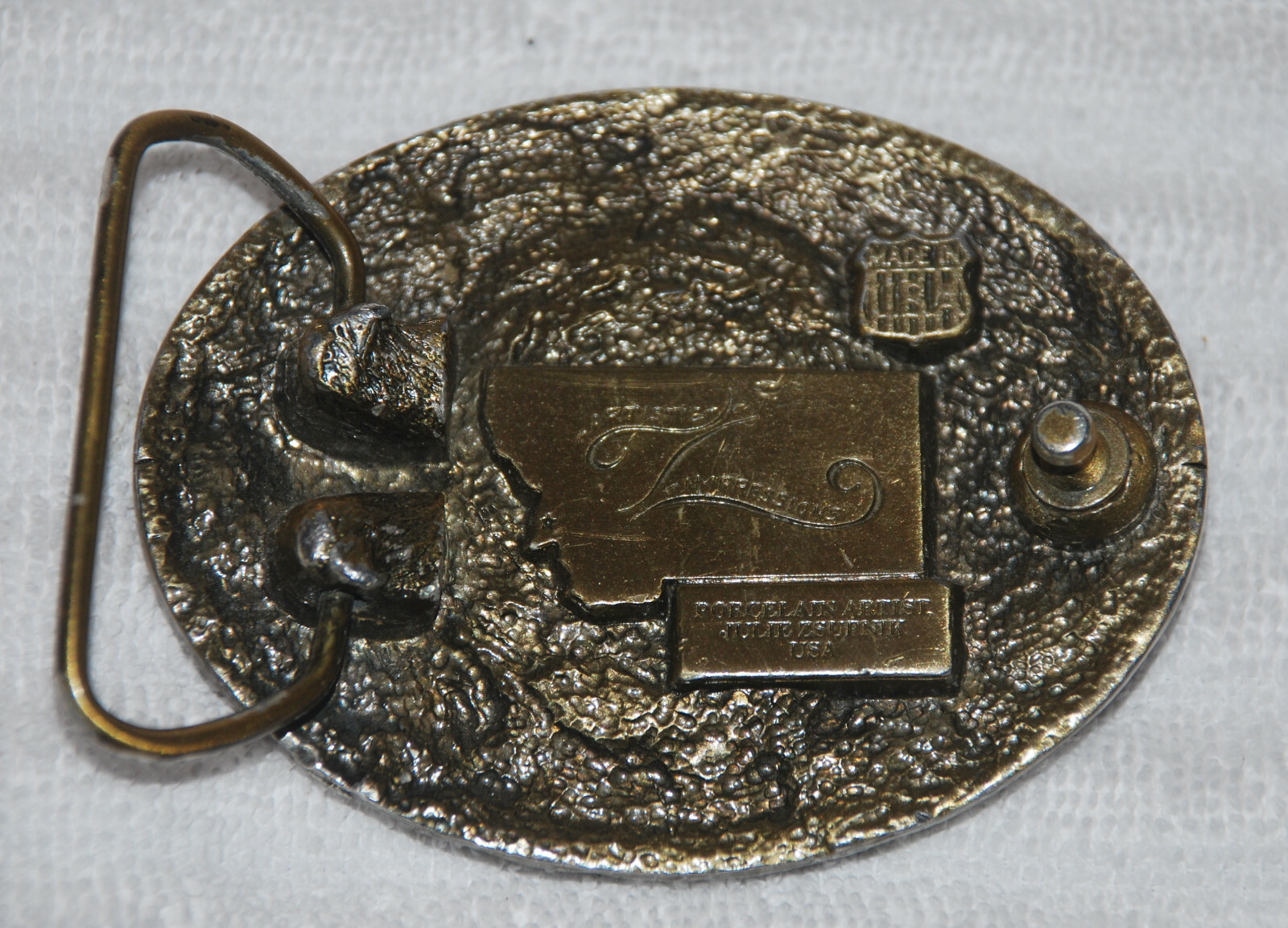Artistic Impressions Western Belt Buckle Porcelain Moose by Julie Zsupnik VG+