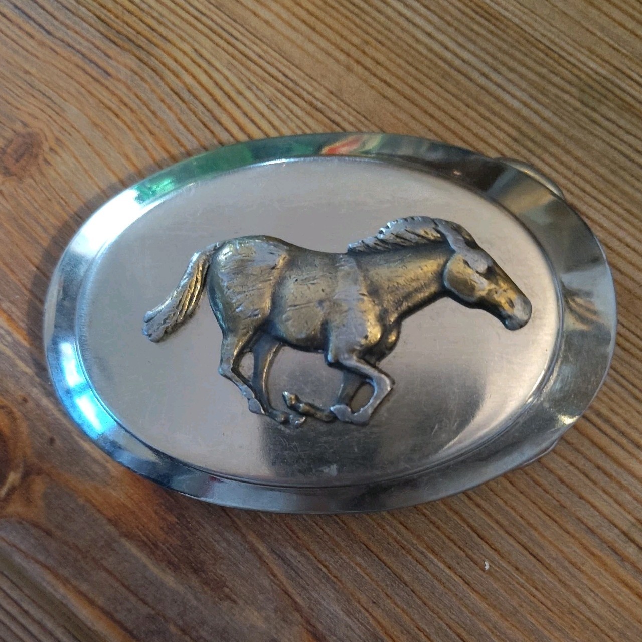 Vintage Silver and Gold Tone Running Horse Themed Belt Buckle