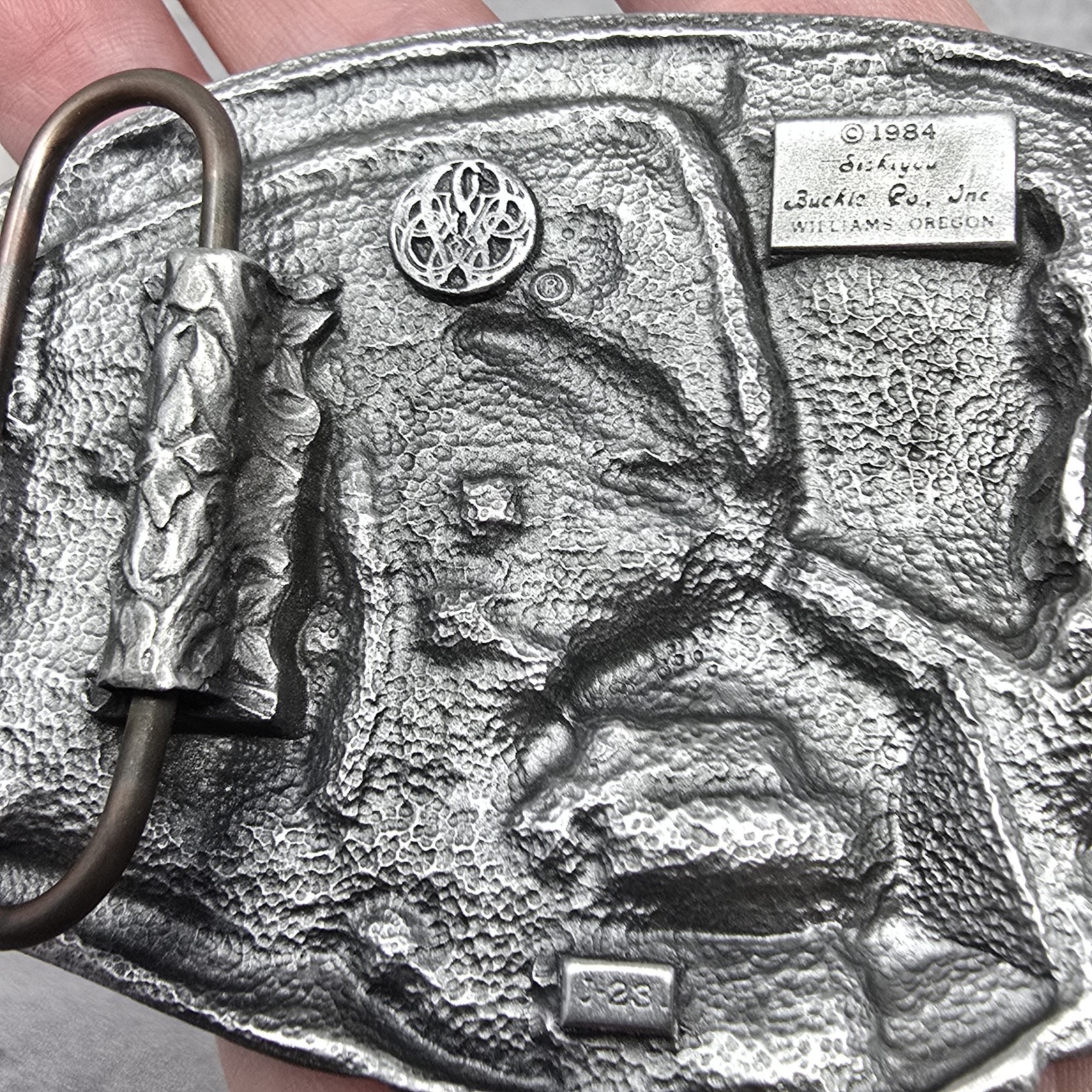 Vintage 1984 Alaska Eagle Gold Miner 3D Color Siskiyou Pewter Belt Buckle Enamel