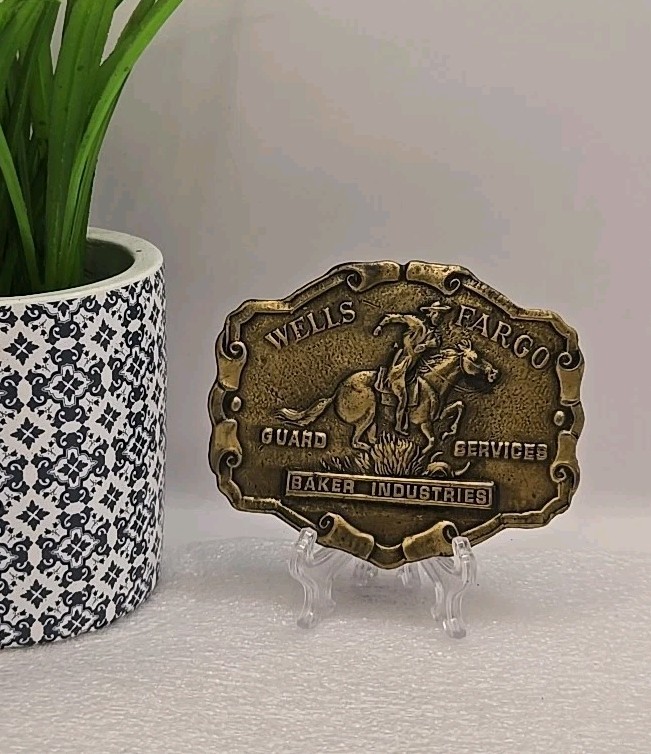 Vintage Tiffany Wells Fargo Guard Services Bakers Industries Brass Belt Buckle
