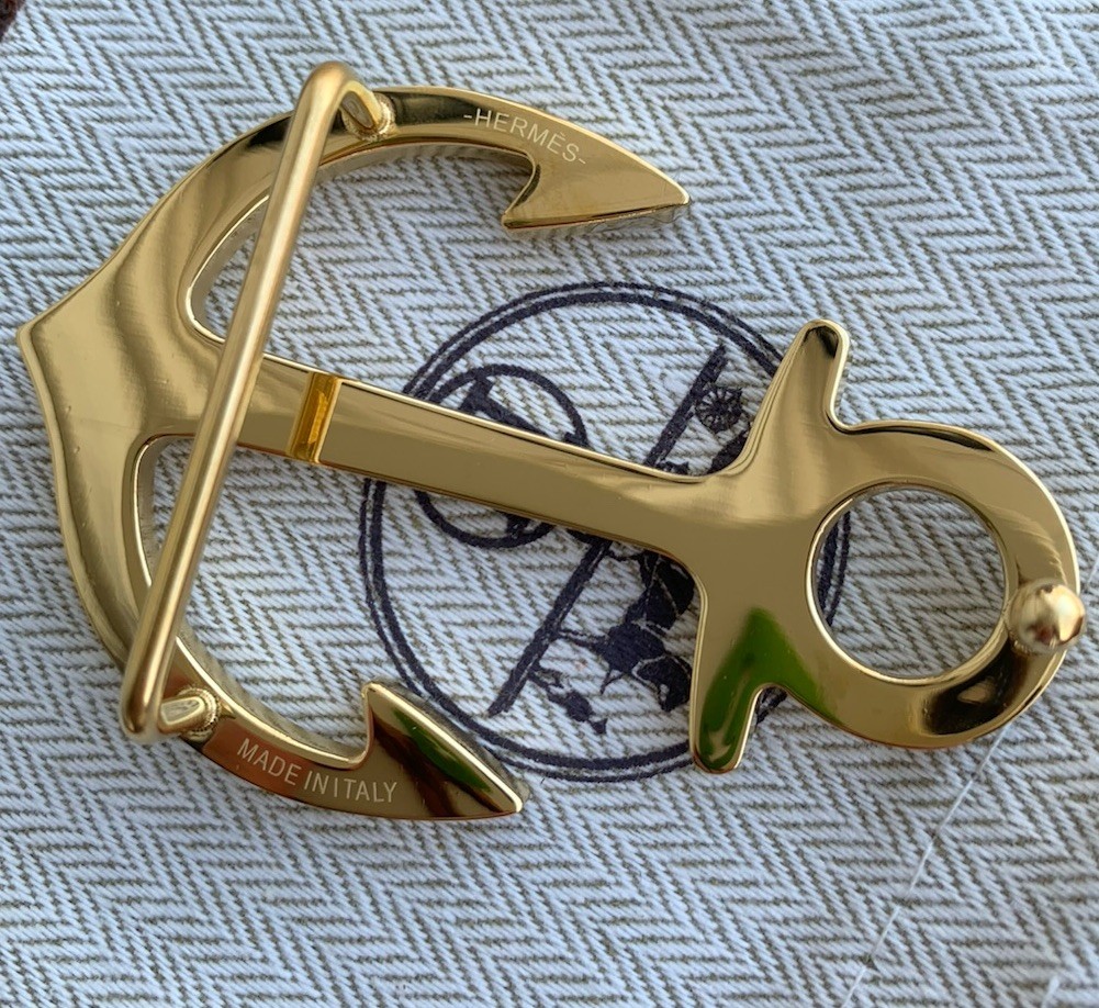 Hermes Cargo 38mm Waist belt buckle polished gold-tone anchor Design New