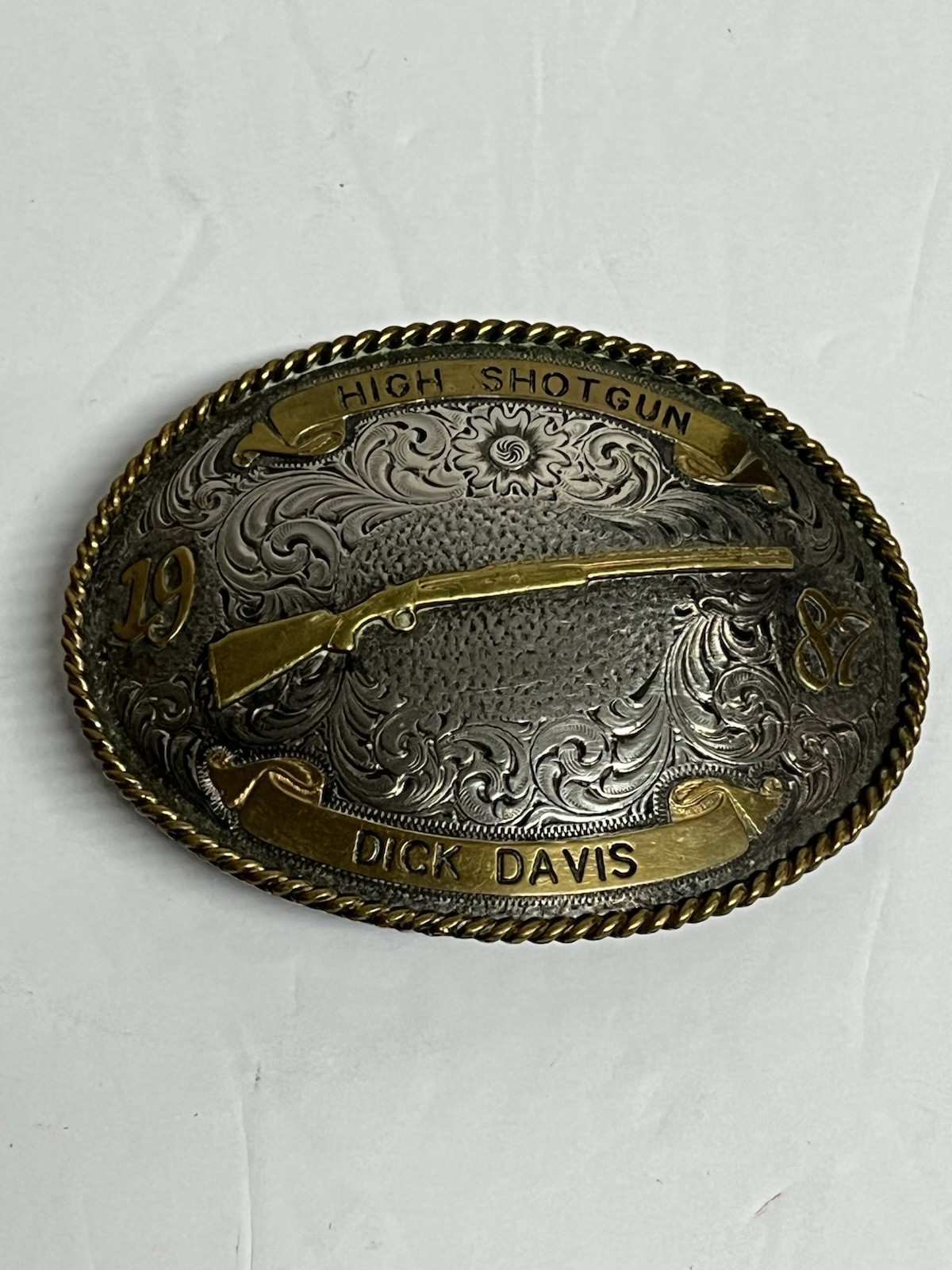 Vintage 1987 Trophy Belt Buckle High Shotgun Montana Silversmith Dick Davis