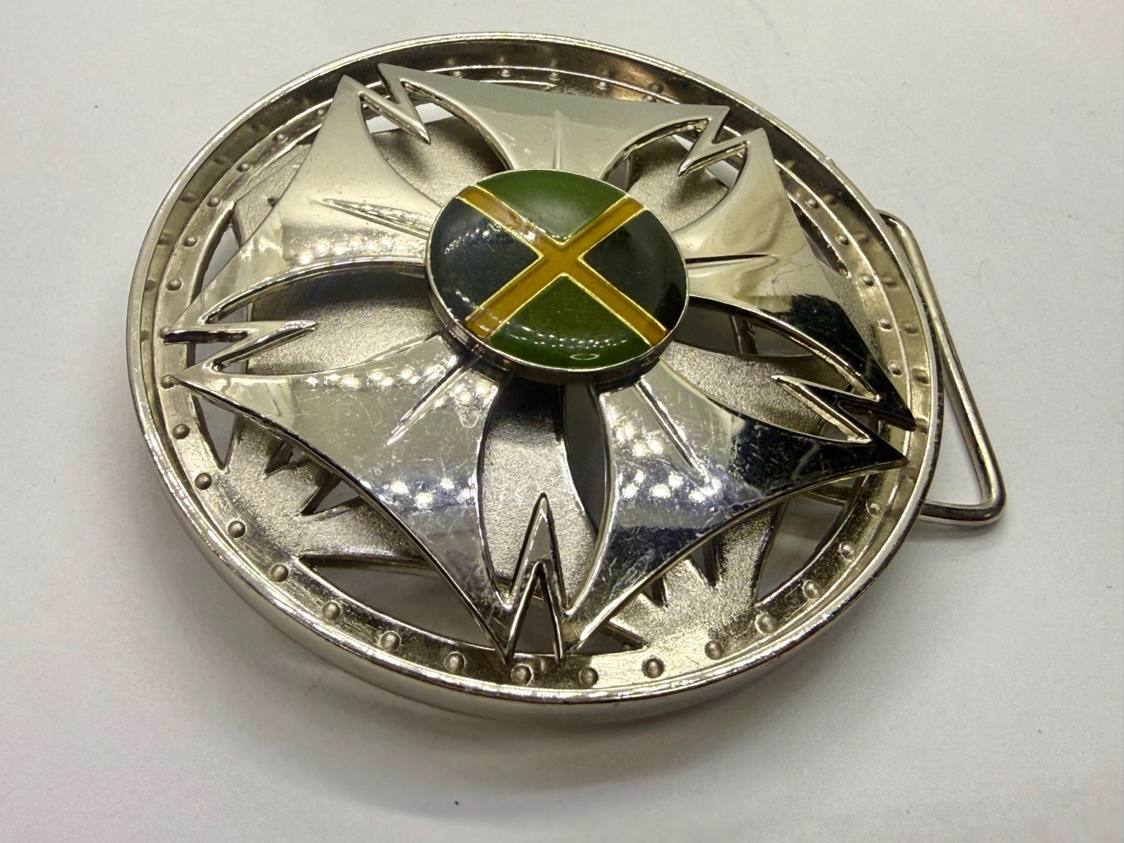 Jamaica Jamaican Flag Spinner Wheel Rim Round Moving NOS Belt Buckle