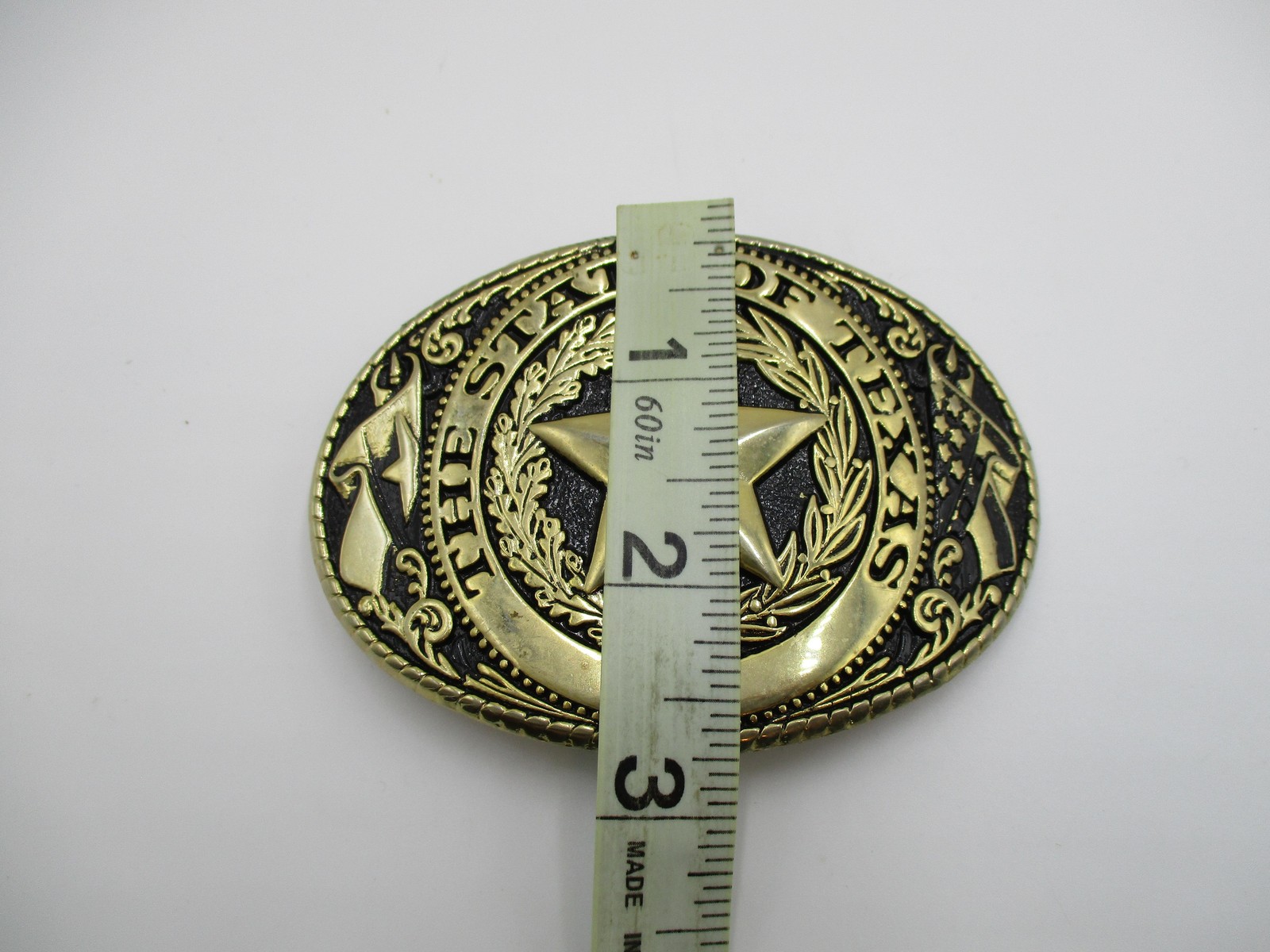 Vintage State Of Texas Belt Buckle Mens Gold 1.5&Prime; Metal Oval Star Western Cowboy