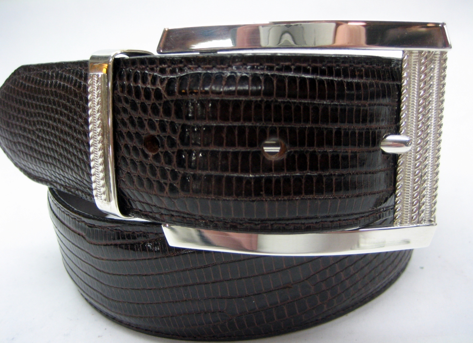 Sterling silver 925 buckle & loop, 44 grams w/Genuine Lizard 1.5  » belt U.S.A..