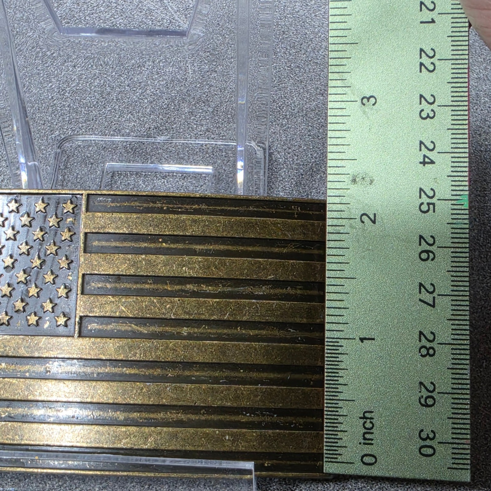 Brass American Flag Belt Buckle Mens Excellent USA Patriotic Rectangle