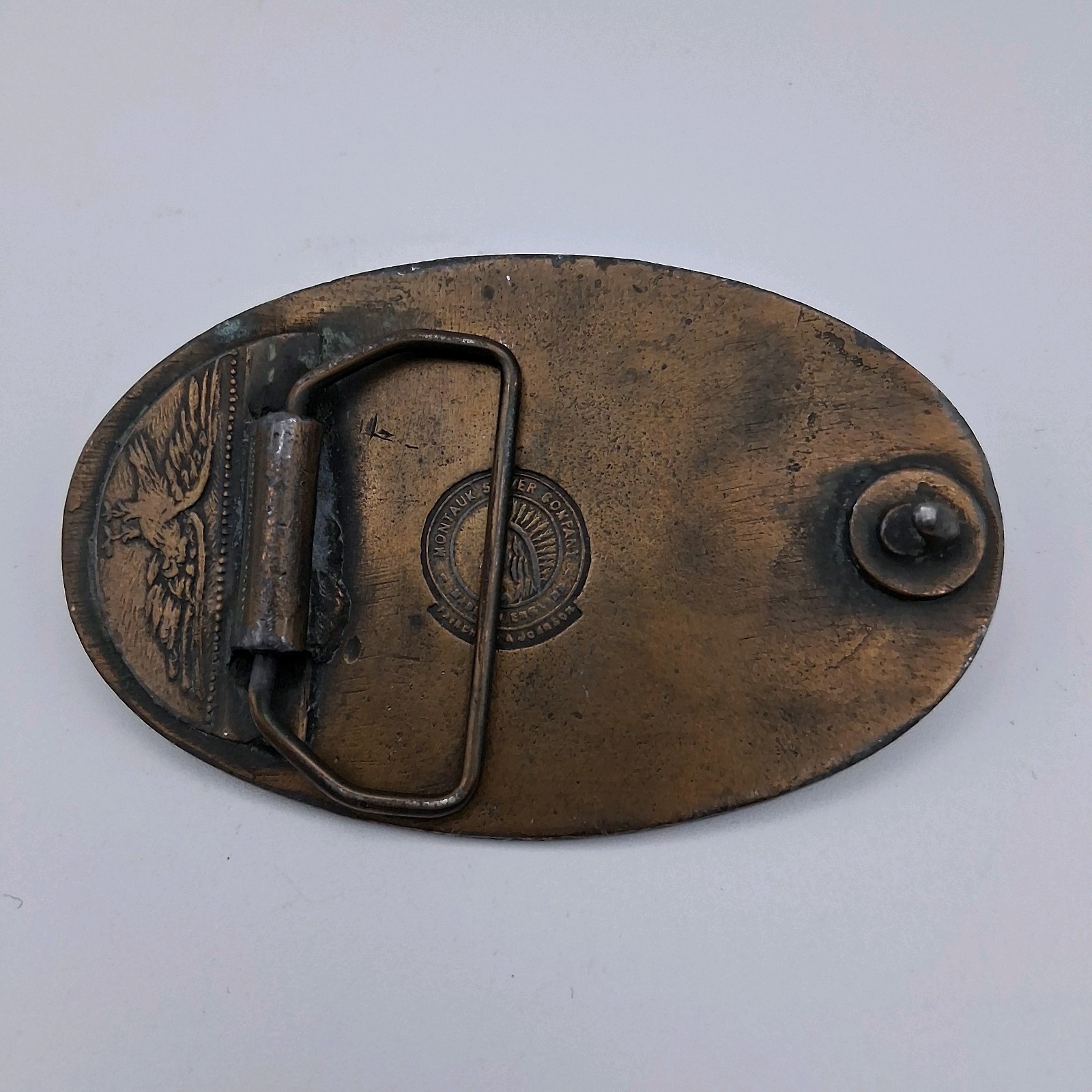 Vintage 70s Pony Post Express Brass Metal Belt Buckle Montauk Silver Company