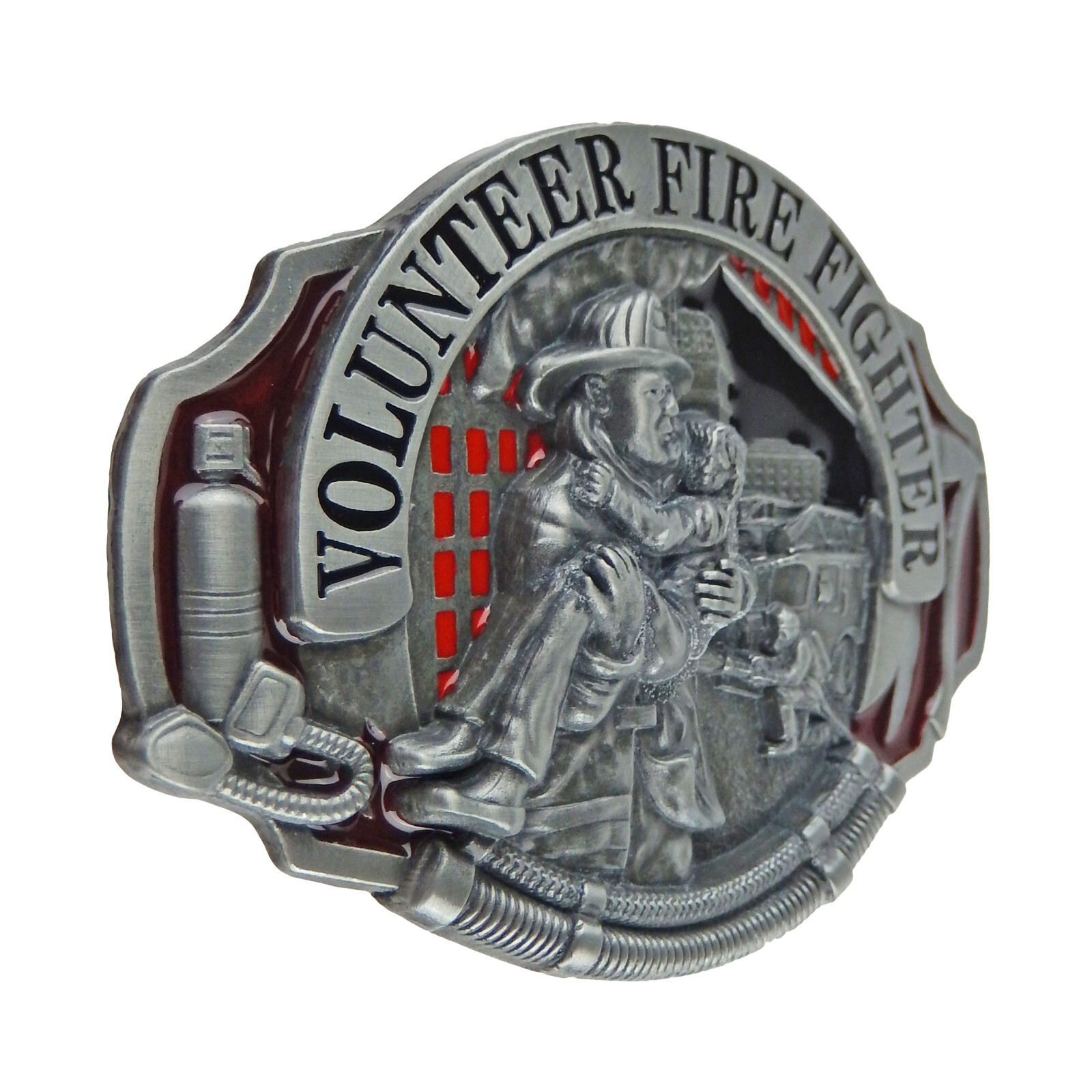 Volunteer Firefighter Men&rsquo;s Belt Buckle Silver Tone Fits 1.5&Prime; Belts Enamel