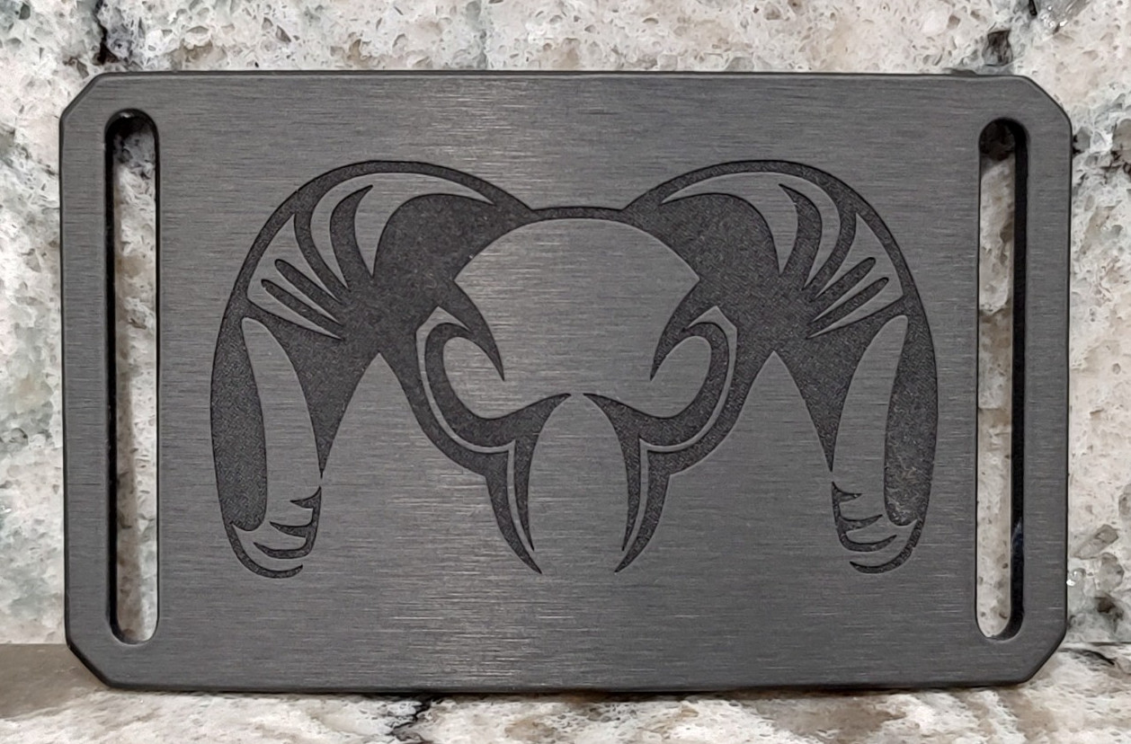 GRIP6 BELT BUCKLE – RAM HEAD / HORNS – MILLED TEXTURE – 1.5 INCH WIDE