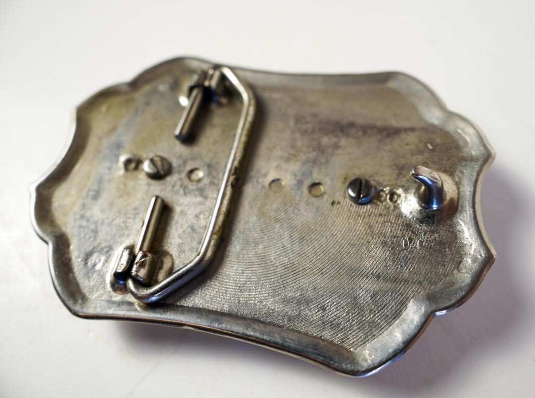 Vintage Western Floral Embossed Metallic Blue Star Stone Silver Tone Belt Buckle