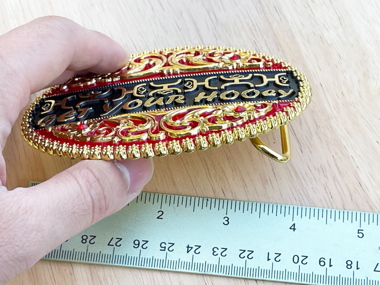 Western Buckle Gold Black Red Cowboy 4×3 for 2 » Hooey Buckle Hebilla Vaquero