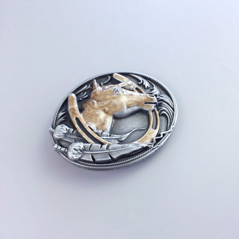 New Vintage Enamel Gold Horse Horseshoe Belt Buckle