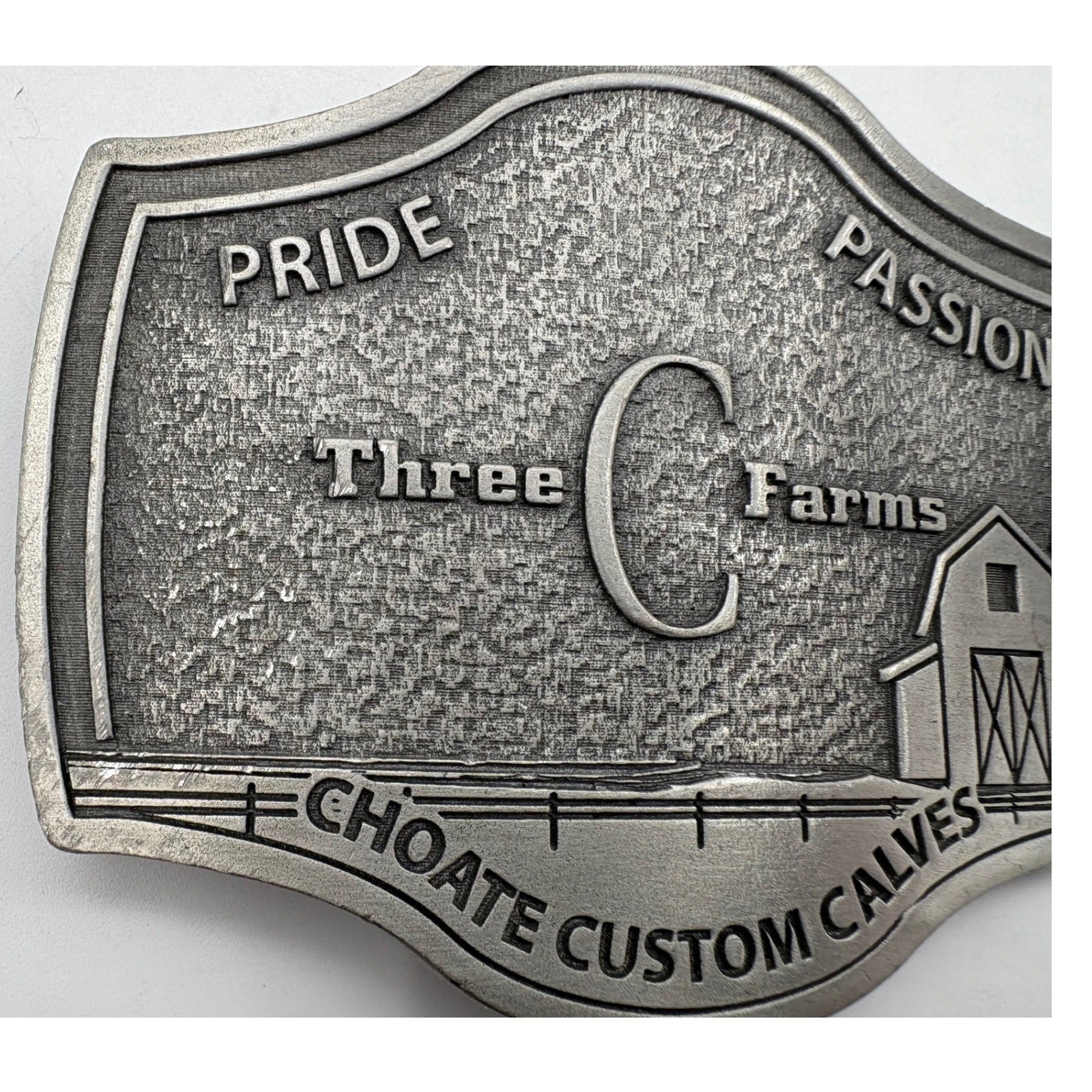 Three C Farms Choate Custom Calves Belt Buckle Vintage Western Pewter Tone