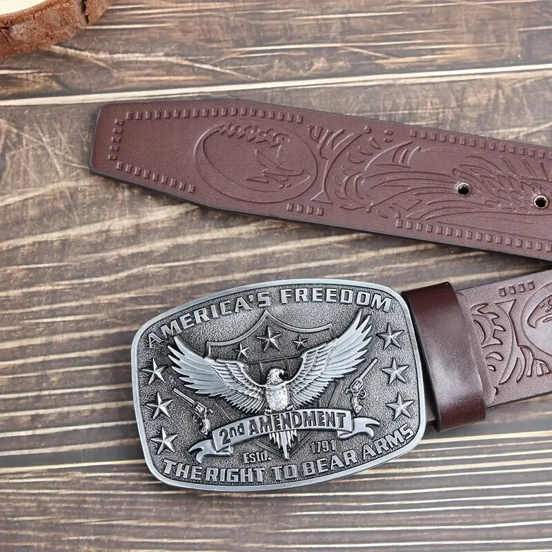 America Second Amendment Belt Buckle 2A, 2nd, Freedom, Guns Antique Silver Tone