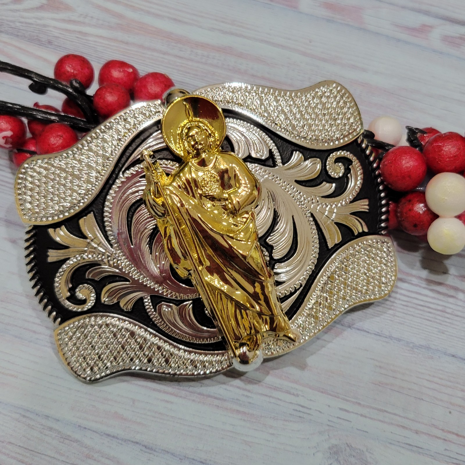 KIDS belt Buckle Saint jude San Judas Western belt Buckle Silver, Black, Gold