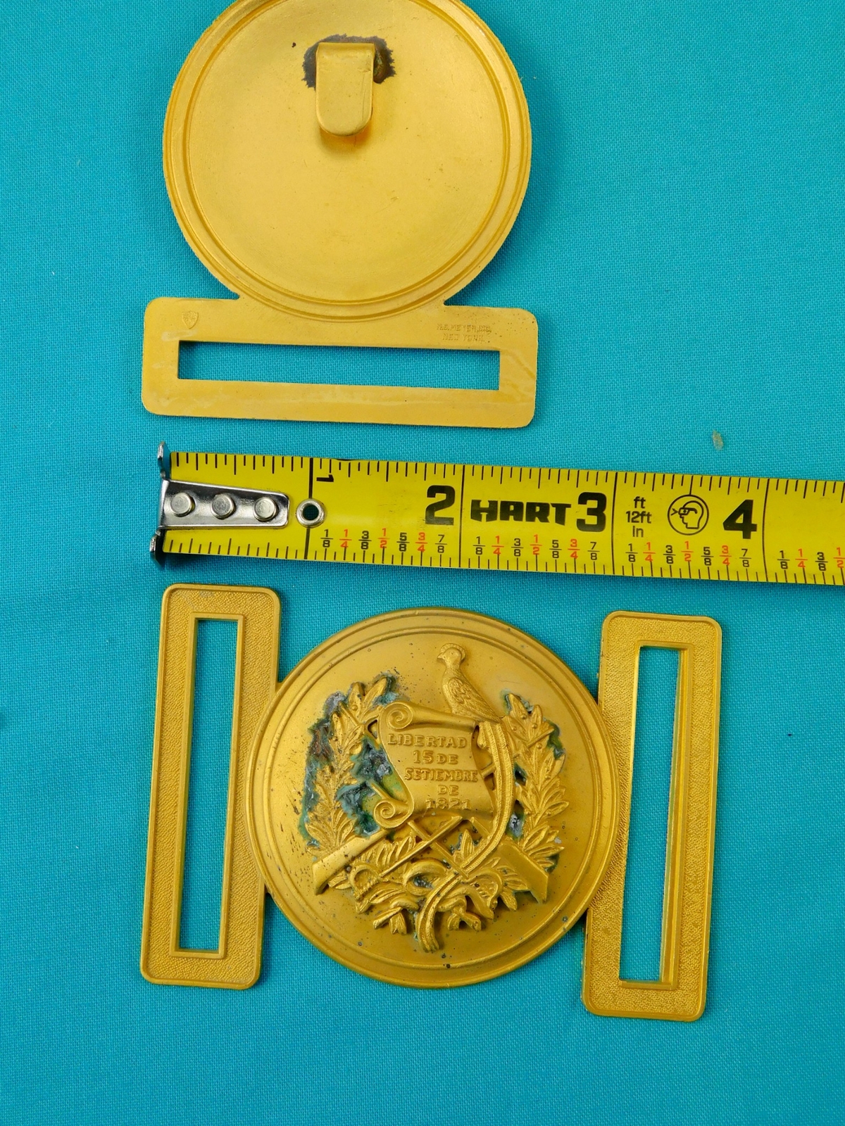 Set 2 US Guatemala Coat of Arms Gold Tone Military Army N.S. MEYER Belt Buckle I