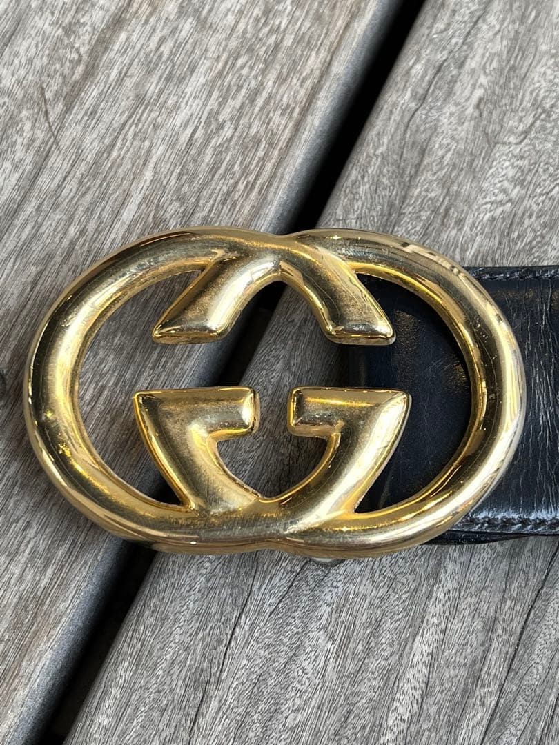 GUCCI Pre-Owned Leather Belt Men&rsquo;S Double Dark Navy 85 Made In