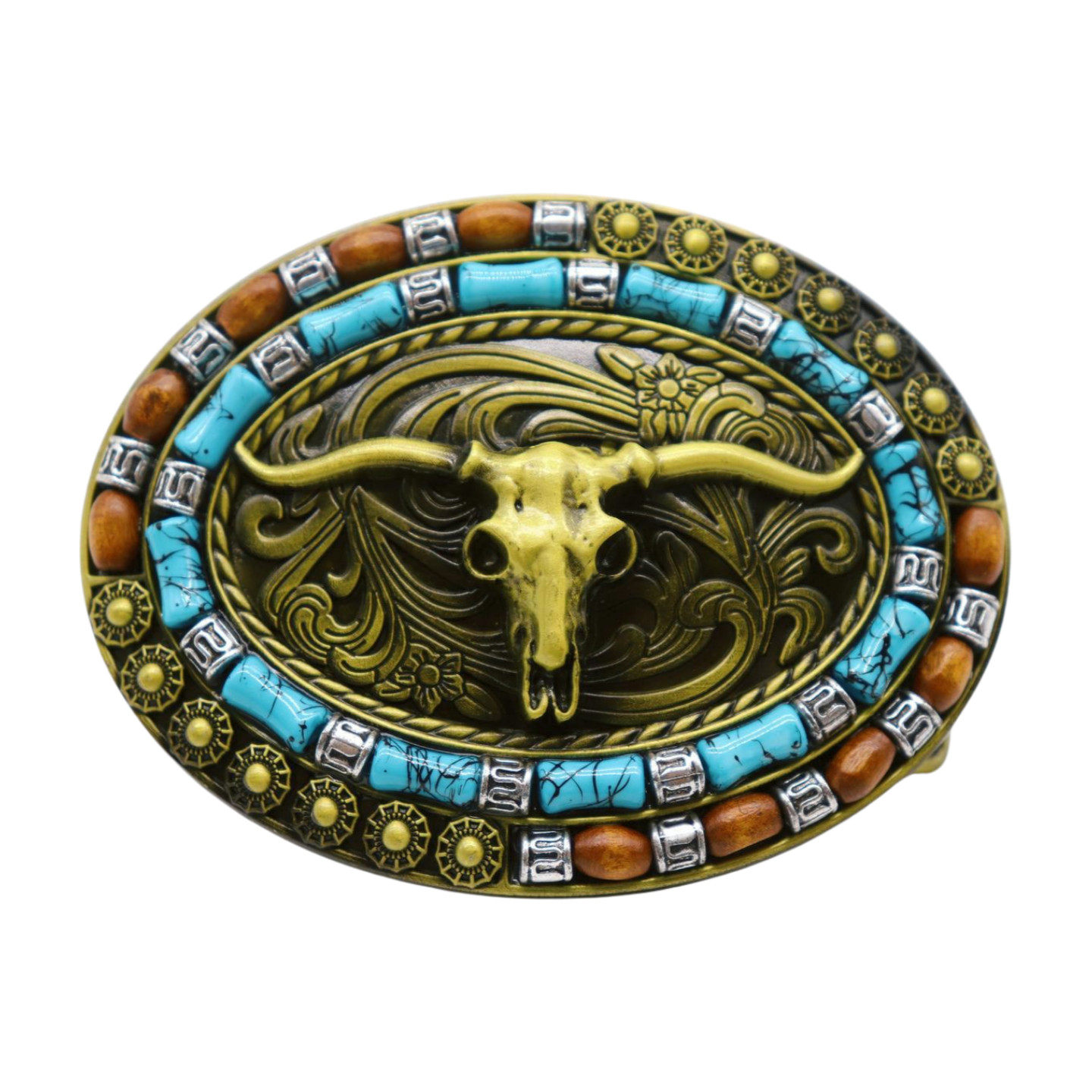 New Men Women Rusty Gold Metal Buckle Western Fashion Bull Long Horns Cow Texas