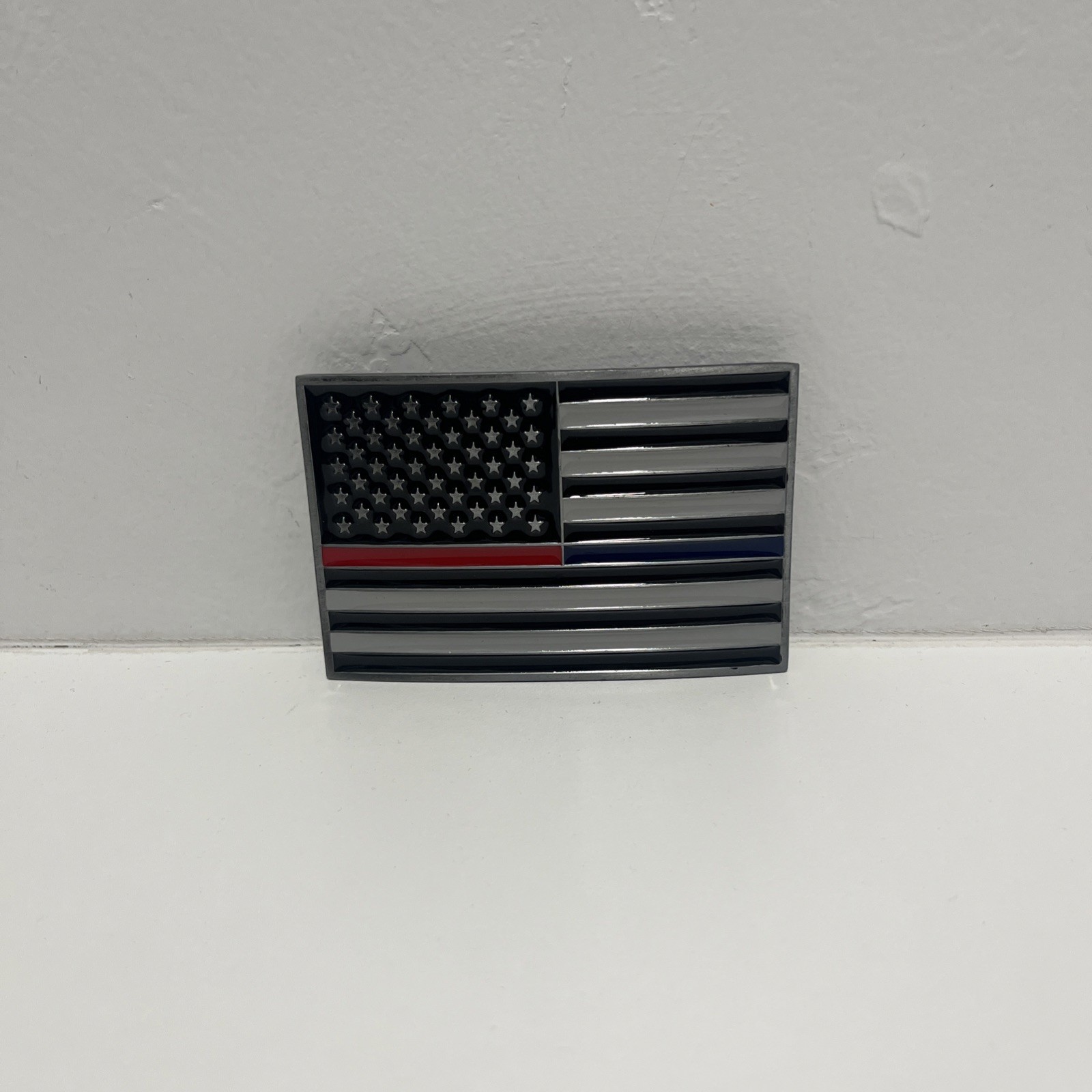 USA American Thin Red / Blue Line First Responders Rectangle Metal Belt Buckle