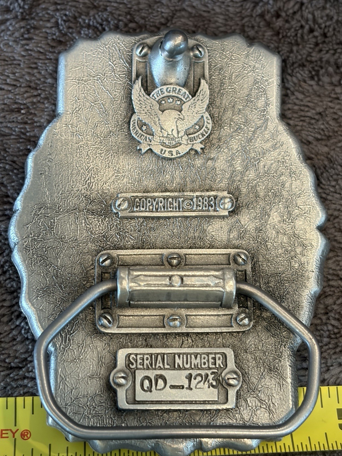 Vintage 1980s Great American Belt Buckle Co- Pewter & Enamel American Bald Eagle