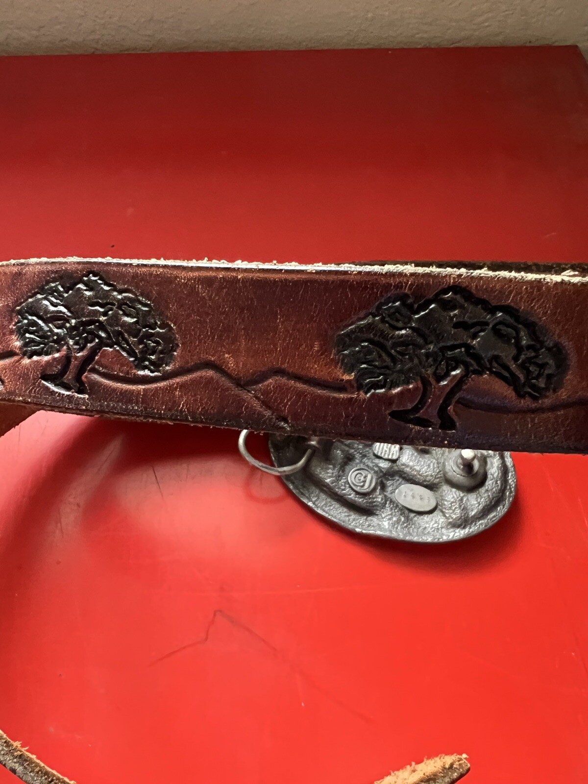 Country Music C & J Belt 1446 Enameled Metal Guitar Fiddle Banjo 1986 Leather