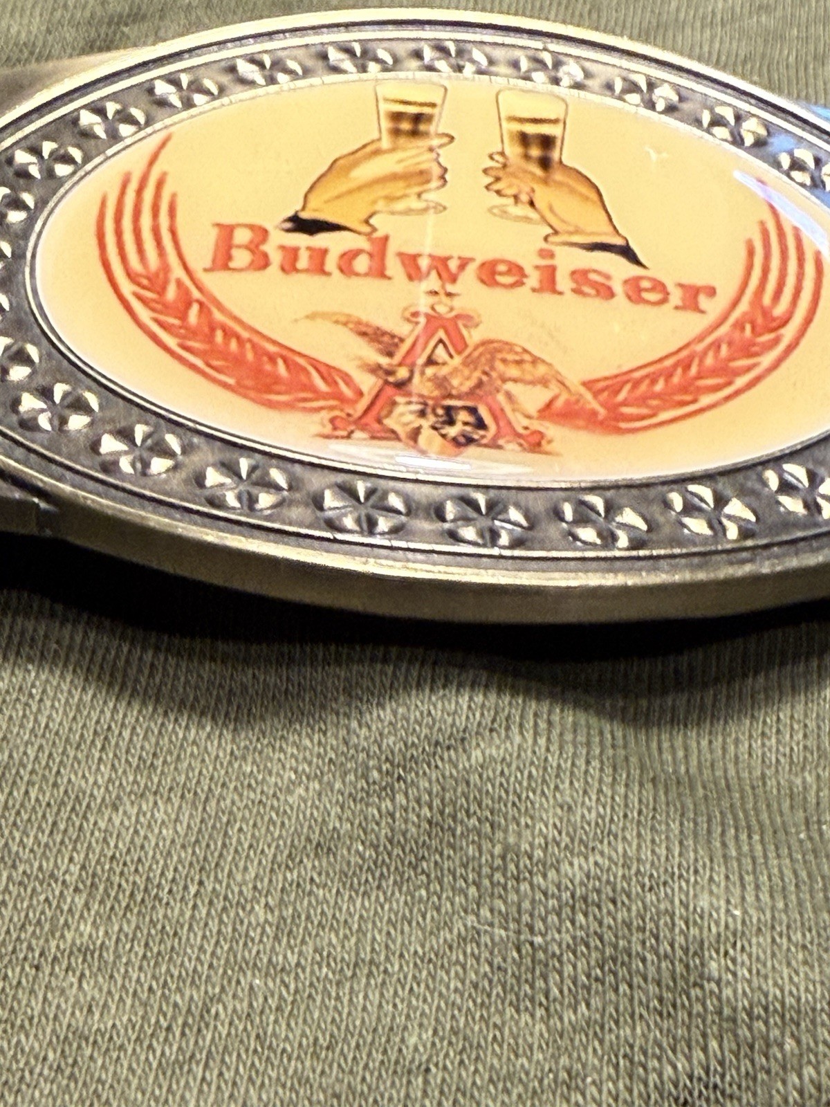Vintage/undated Budweiser Beer belt buckle. 3.5&Prime; Wide.