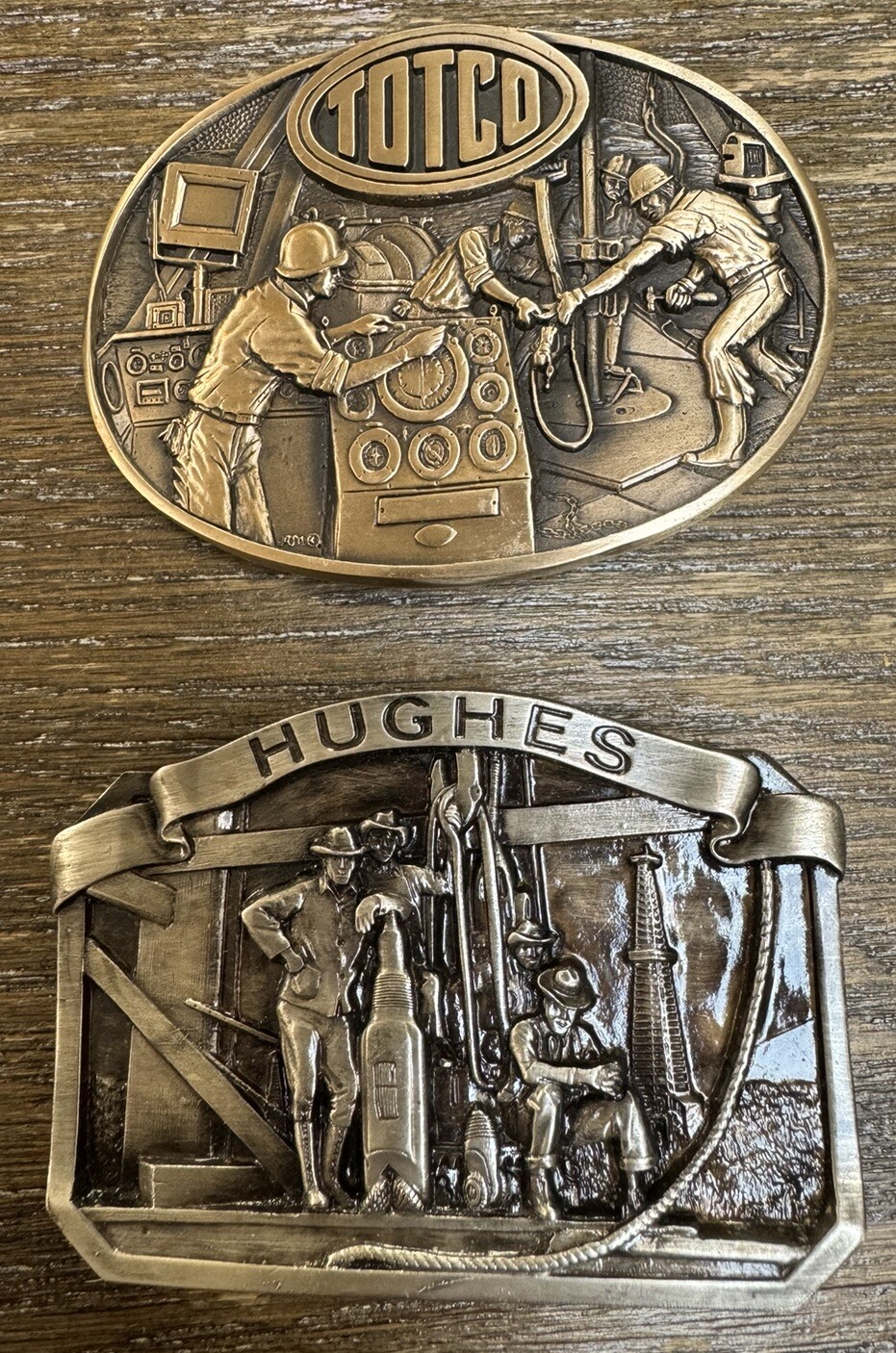 Hughes And Totco Vintage Oil Field Drilling Belt Buckles *MINT CONDITION*