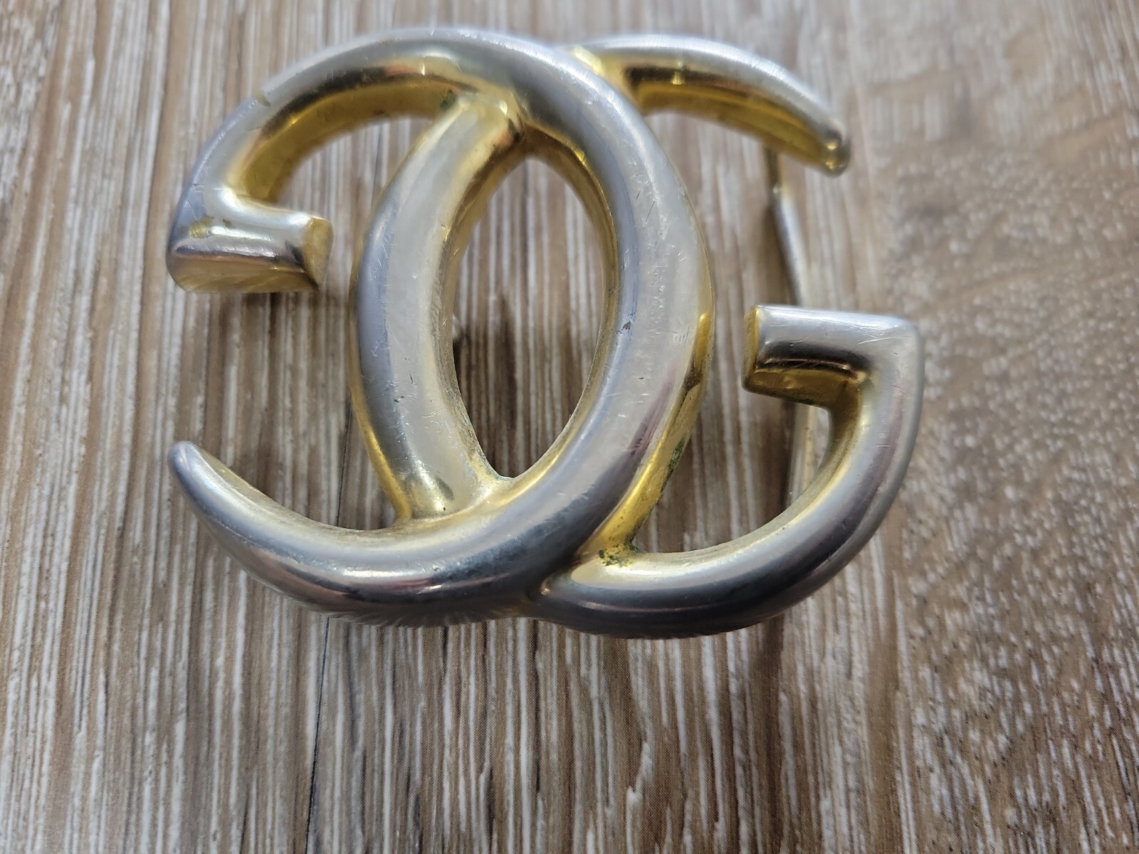 Vintage Authentic Gucci Double GG Large Gold Tone Buckle Only 2.5&Prime; x 2&Prime; Italy