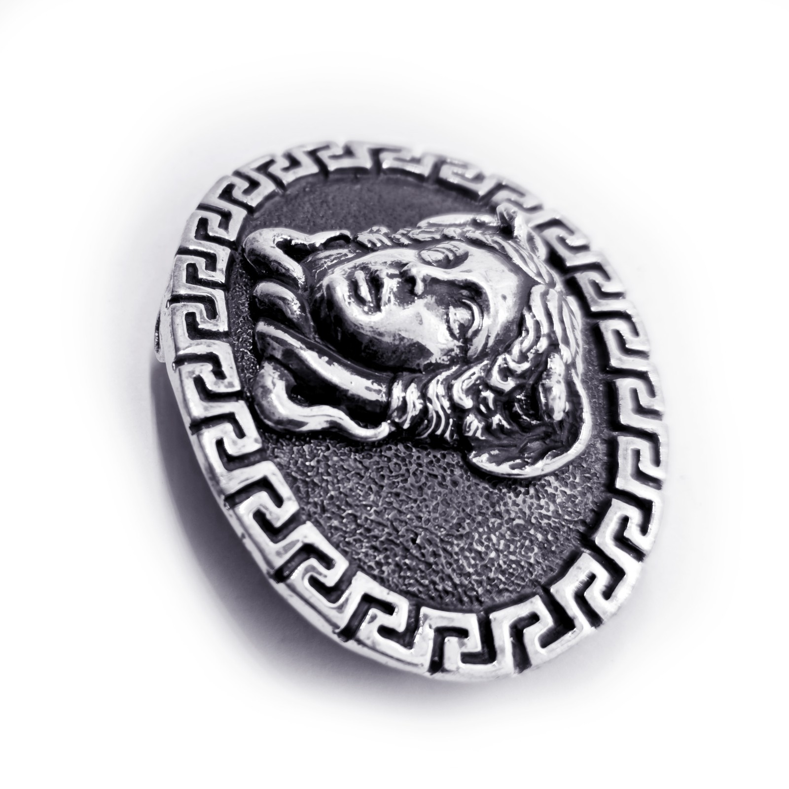 Medusa with Ancient Classic Design Oval Shape Sterling Silver Belt Buckle