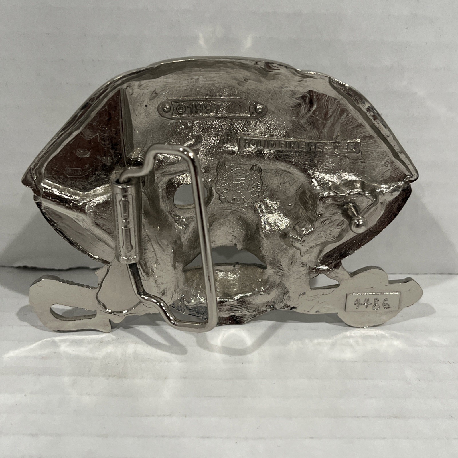 Pirate Jolly Roger Belt Buckle Solid Pewter Silver Tone Swashbuckler 4486 4&Prime;x3&Prime;
