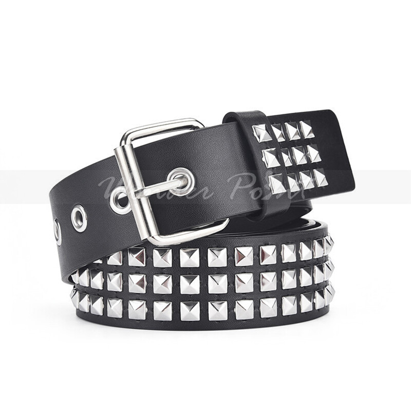 Snap On Punk Rock Star Pyramid Studded Checker Board Leather Belt