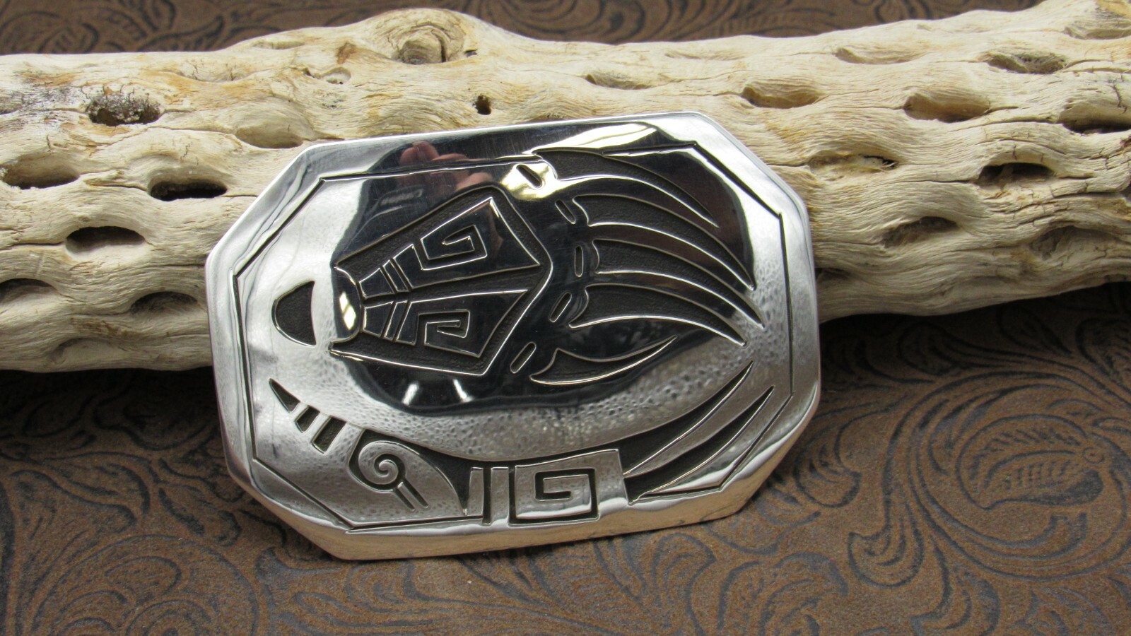 Overlay Bear Claw Design Belt Buckle Sterling Silver+